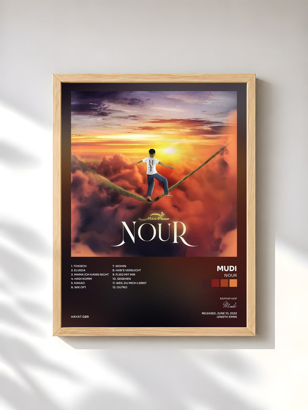 #bois Tableau de l'album Nour de Mudi, cadre en bois brut, imprimé et encadré en France