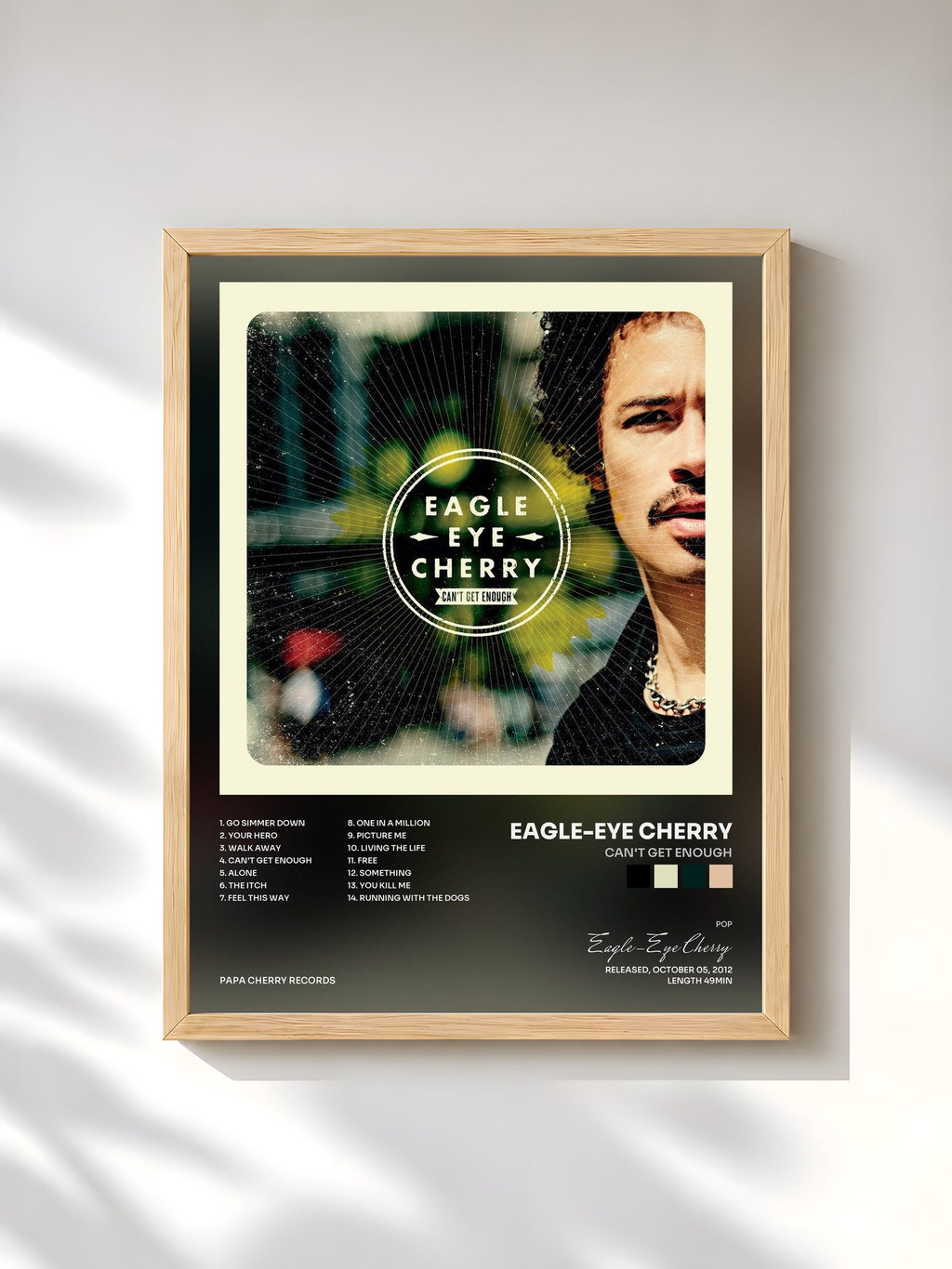 #bois Tableau de l'album Can't Get Enough de Eagle-Eye Cherry, cadre en bois brut, imprimé et encadré en France