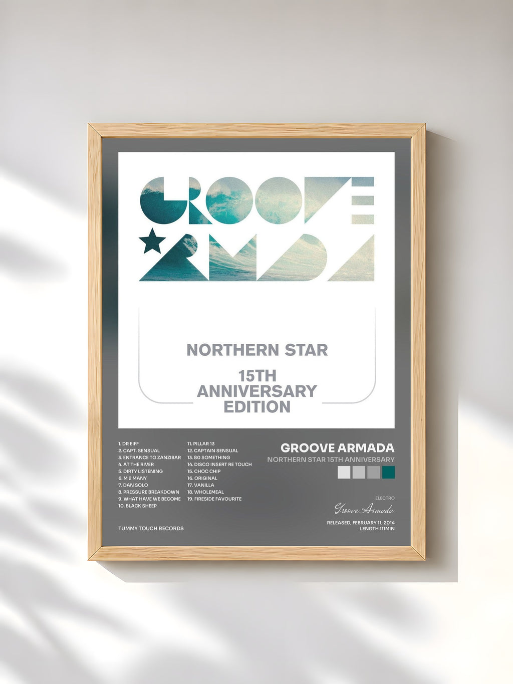 #bois Tableau de l'album Northern Star 15th Anniversary de Groove Armada, cadre en bois brut, imprimé et encadré en France