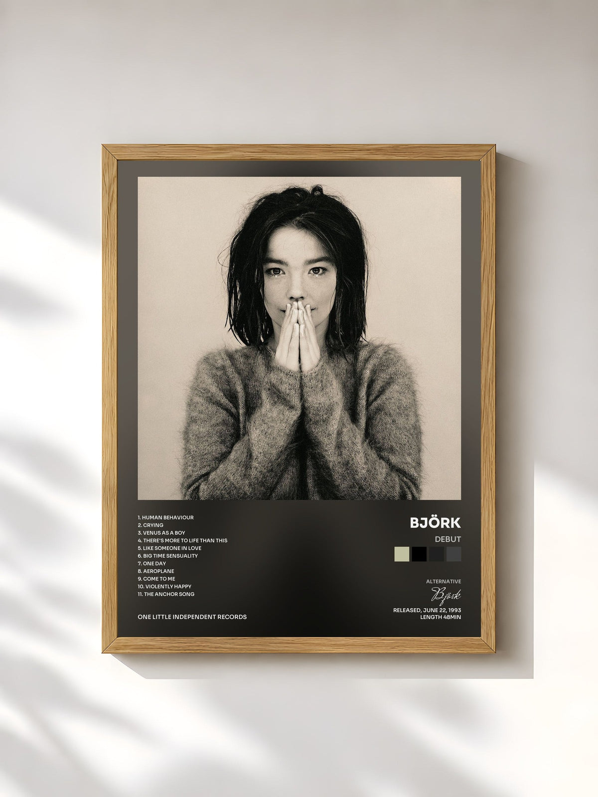 #bois Tableau de l'album Debut de Björk, cadre en bois brut, imprimé et encadré en France
