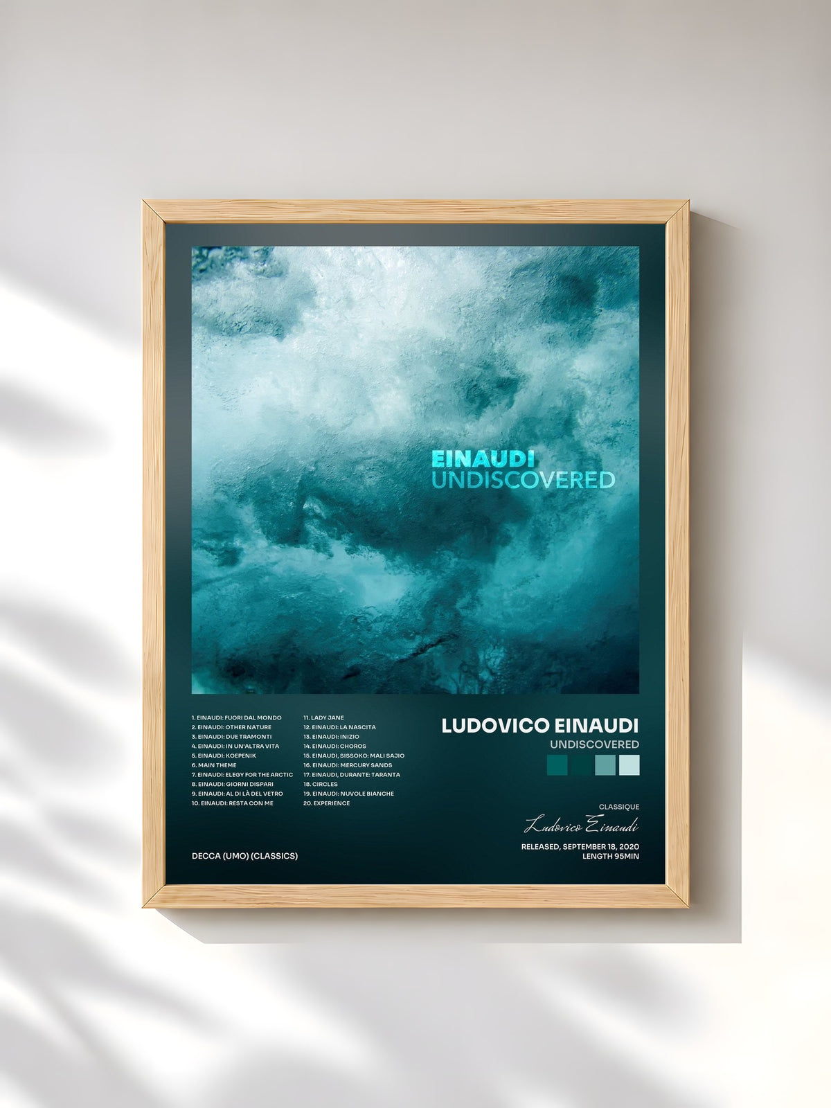 #bois Tableau de l'album Undiscovered de Ludovico Einaudi, cadre en bois brut, imprimé et encadré en France