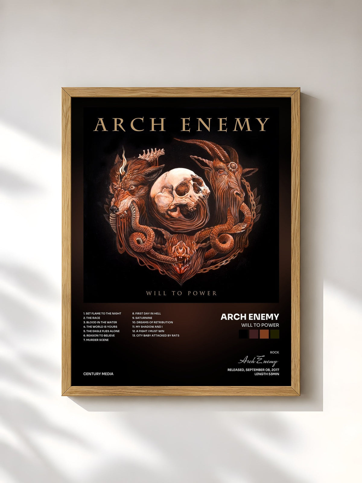 #bois Tableau de l'album Will To Power de Arch Enemy, cadre en bois brut, imprimé et encadré en France