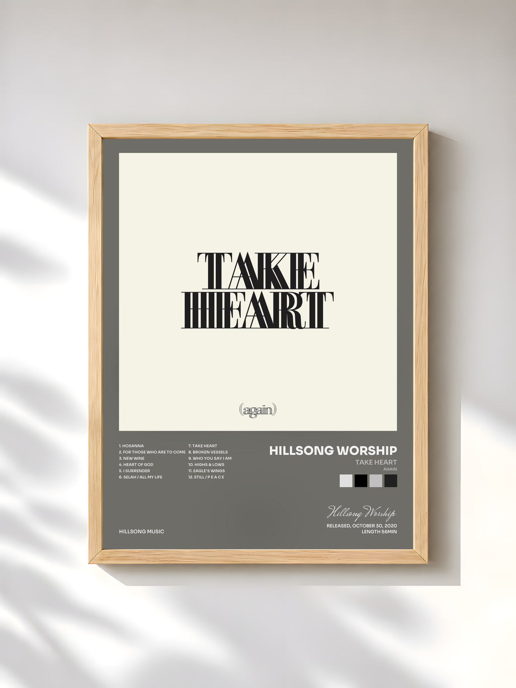 #bois Tableau de l'album Take Heart (Again) de Hillsong Worship, cadre en bois brut, imprimé et encadré en France