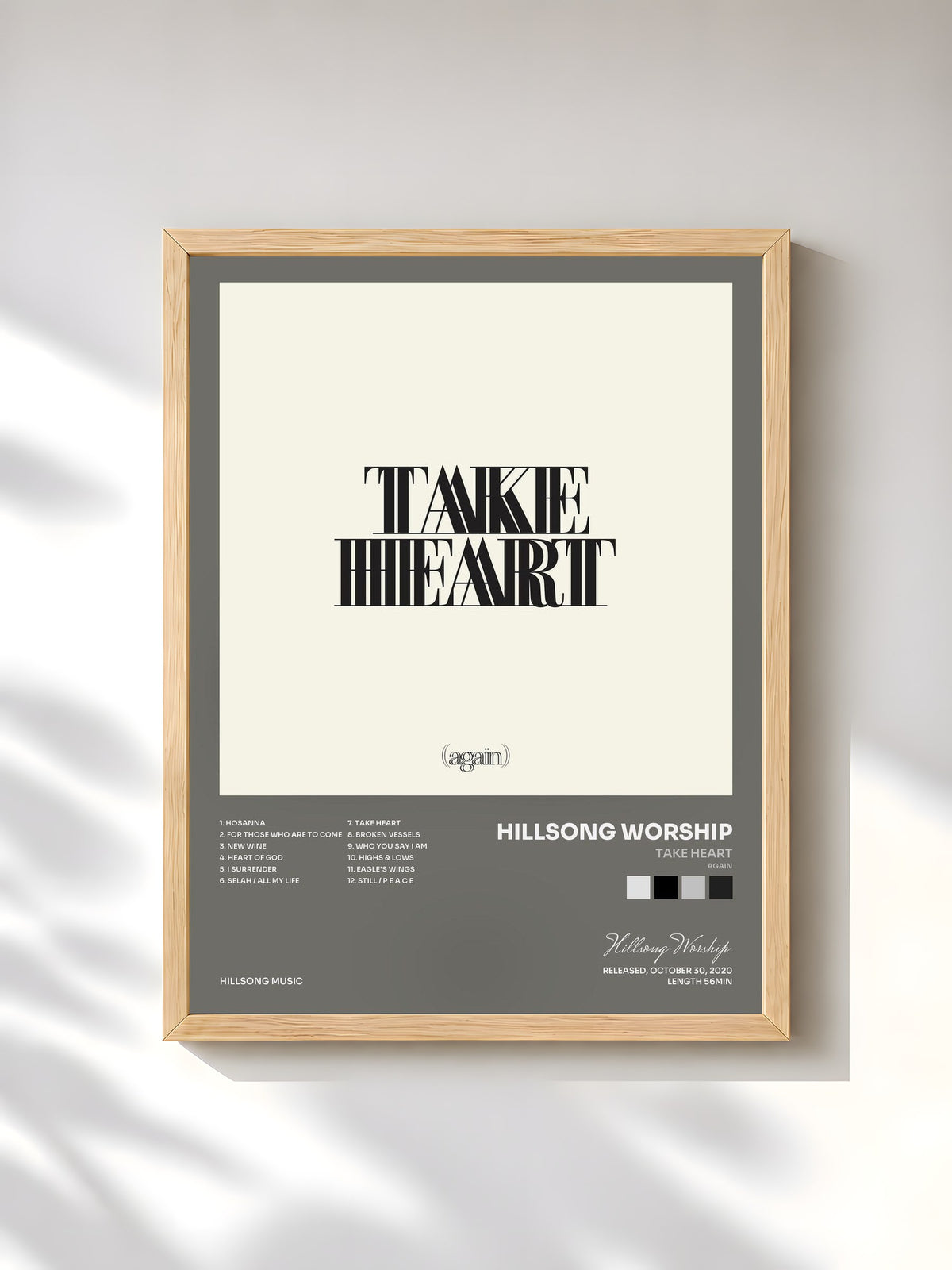 #bois Tableau de l'album Take Heart (Again) de Hillsong Worship, cadre en bois brut, imprimé et encadré en France
