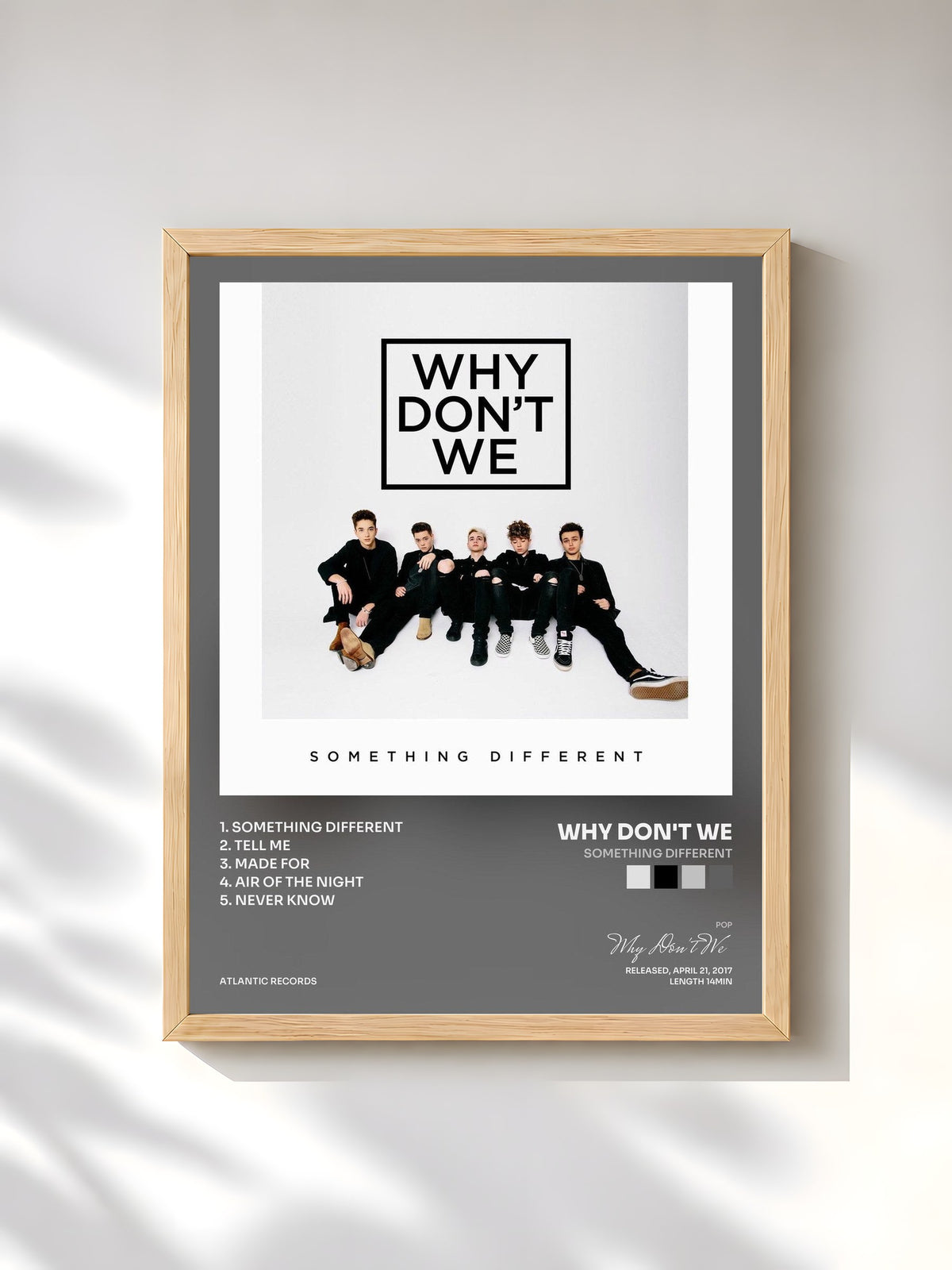 #bois Tableau de l'album Something Different de Why Don't We, cadre en bois brut, imprimé et encadré en France