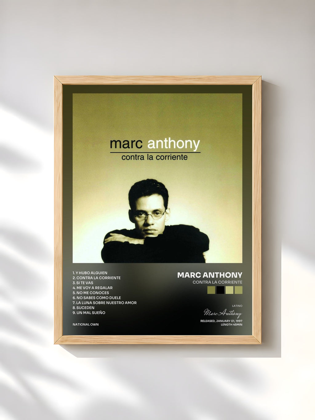 #bois Tableau de l'album Contra La Corriente de Marc Anthony, cadre en bois brut, imprimé et encadré en France