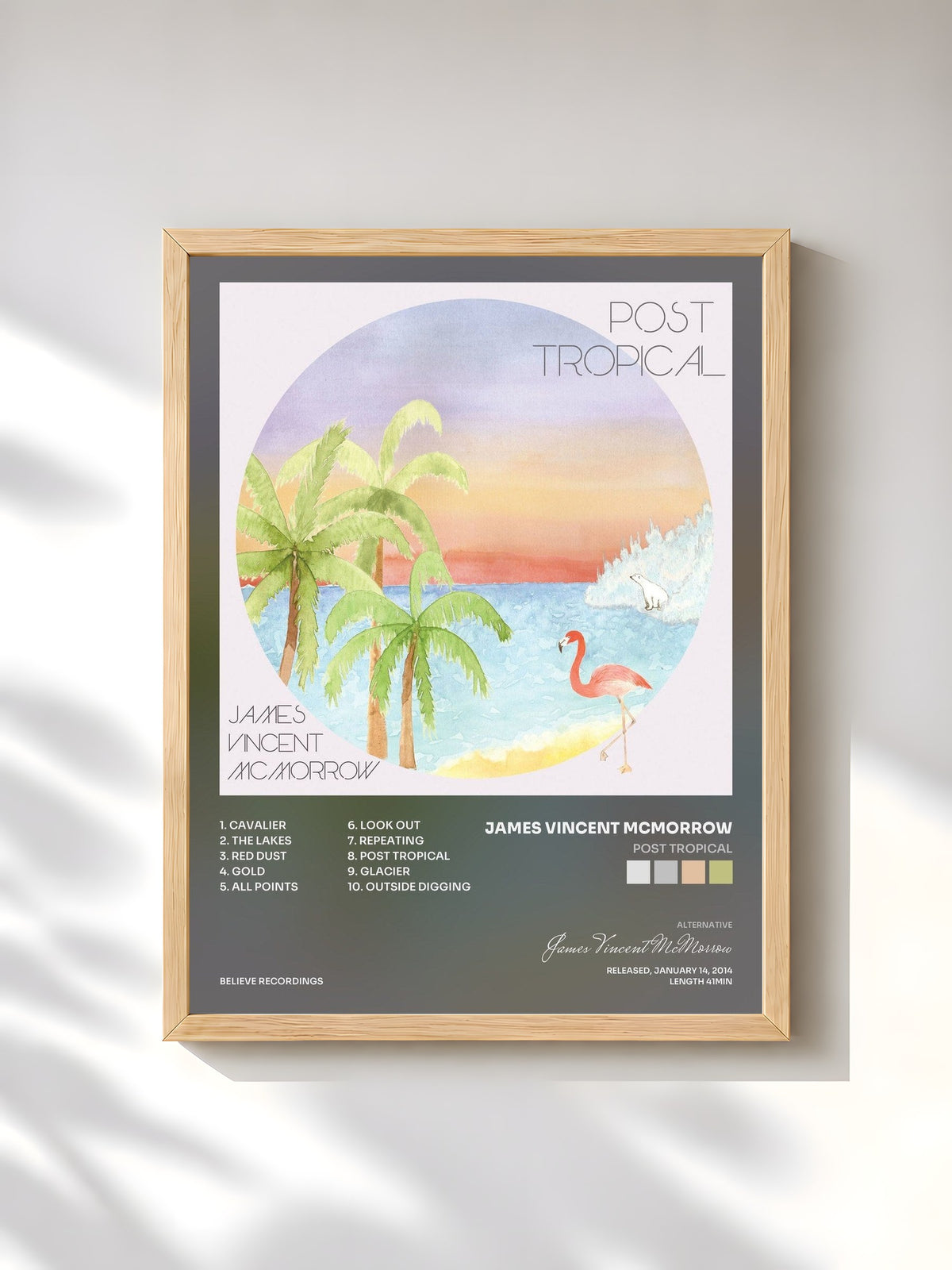 #bois Tableau de l'album Post Tropical de James Vincent McMorrow, cadre en bois brut, imprimé et encadré en France