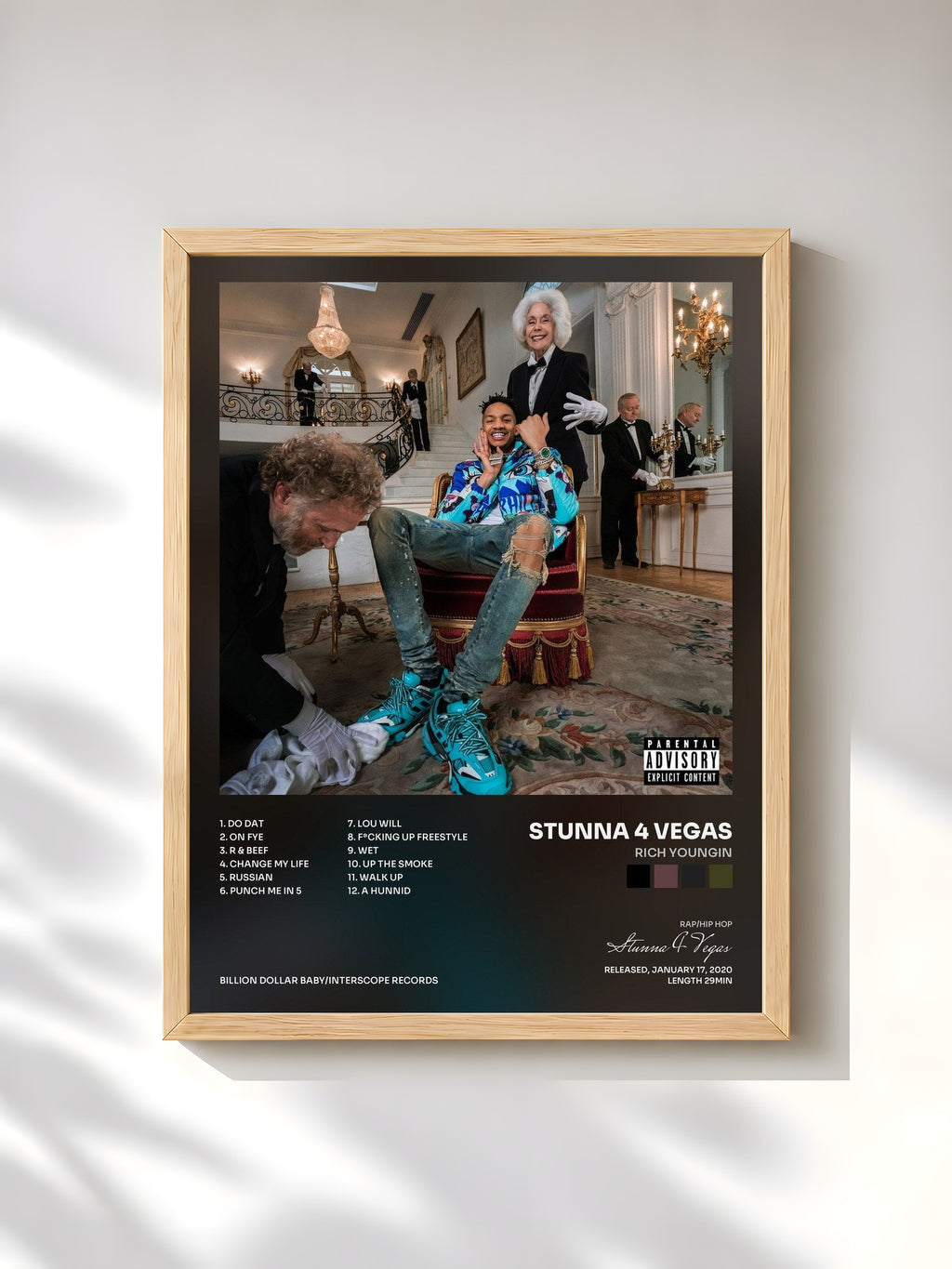 #bois Tableau de l'album RICH YOUNGIN de Stunna 4 Vegas, cadre en bois brut, imprimé et encadré en France