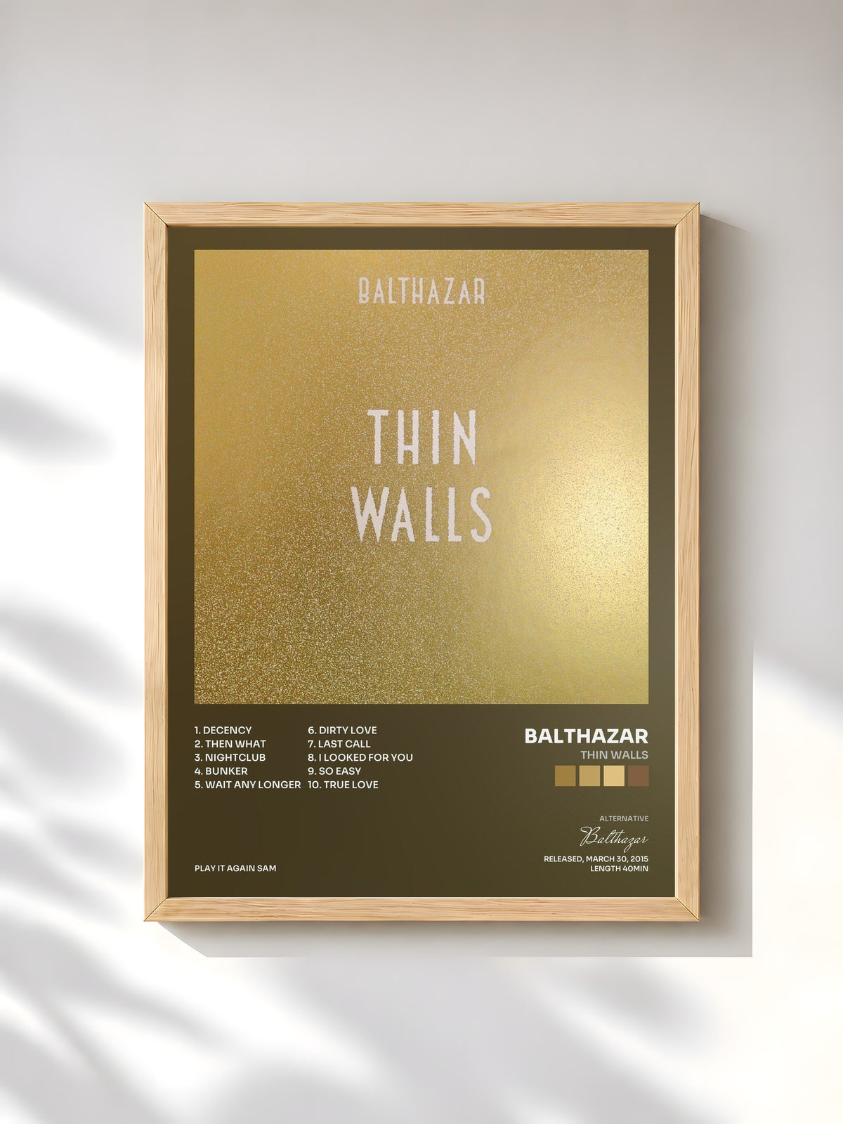 #bois Tableau de l'album Thin Walls de Balthazar, cadre en bois brut, imprimé et encadré en France