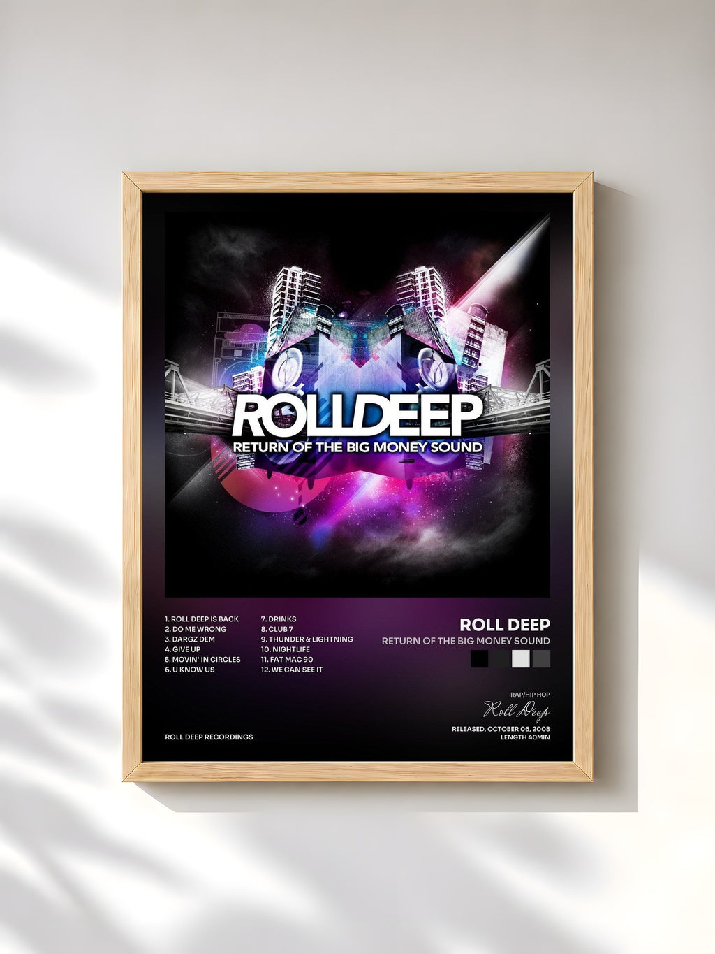 #bois Tableau de l'album Return of the Big Money Sound de Roll Deep, cadre en bois brut, imprimé et encadré en France