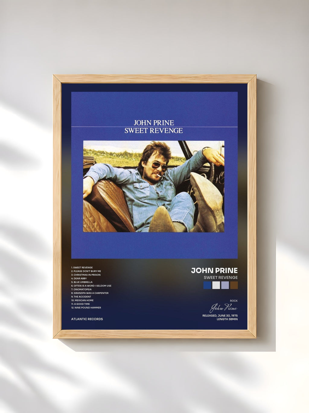 #bois Tableau de l'album Sweet Revenge de John Prine, cadre en bois brut, imprimé et encadré en France