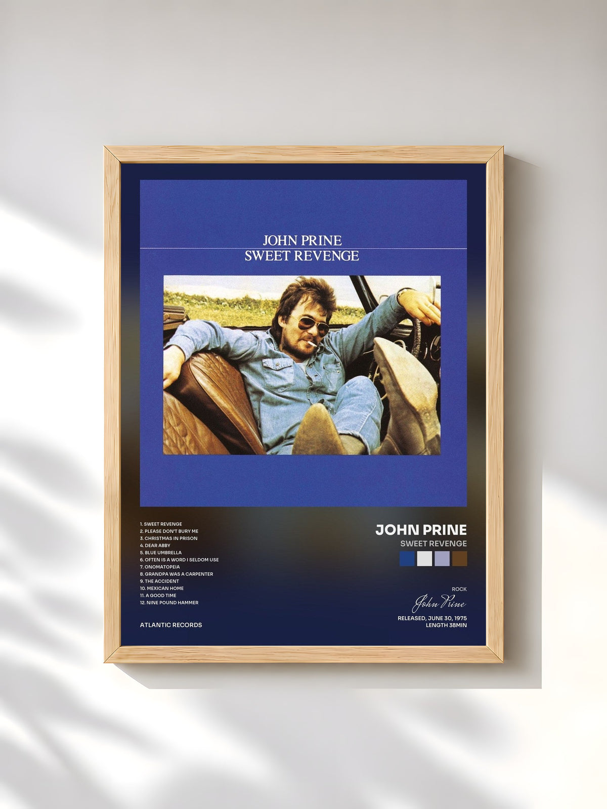 #bois Tableau de l'album Sweet Revenge de John Prine, cadre en bois brut, imprimé et encadré en France