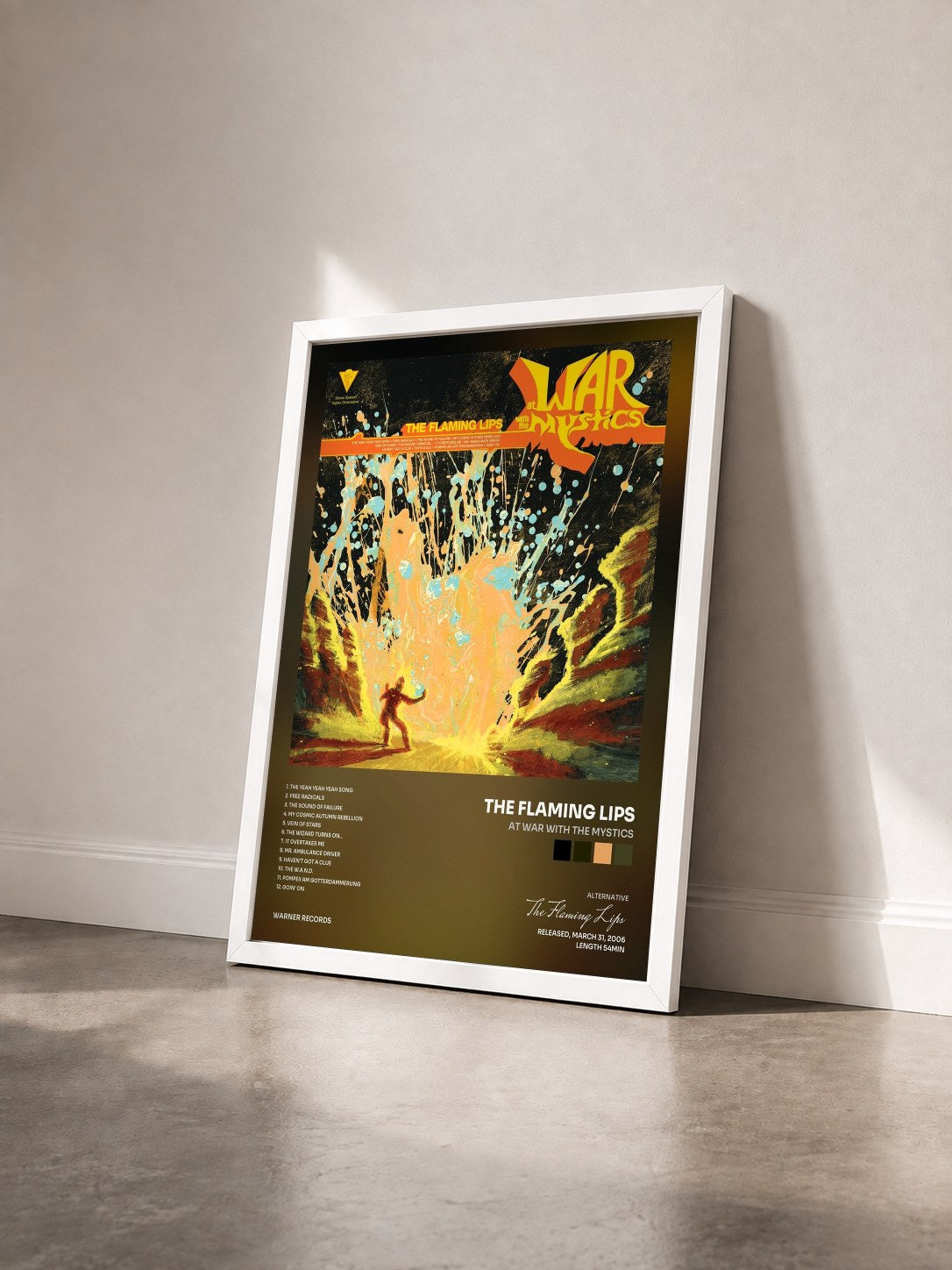 #blanc Tableau de l'album At War with the Mystics de The Flaming Lips vu de trois quarts, cadre blanc