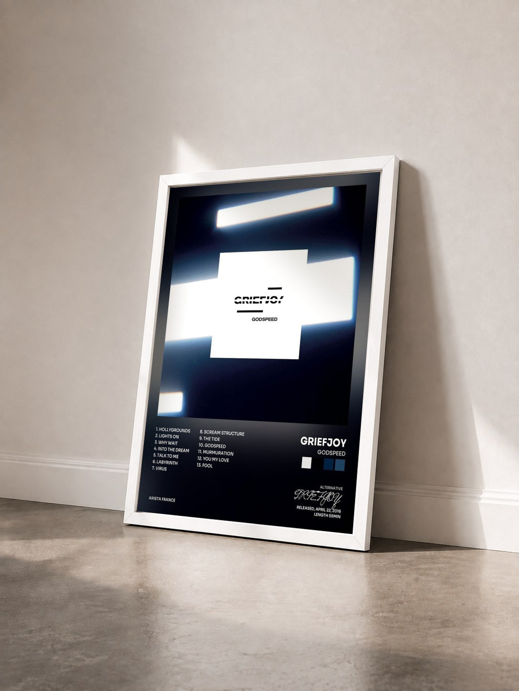 #blanc Tableau de l'album Godspeed de GRIEFJOY vu de trois quarts, cadre blanc