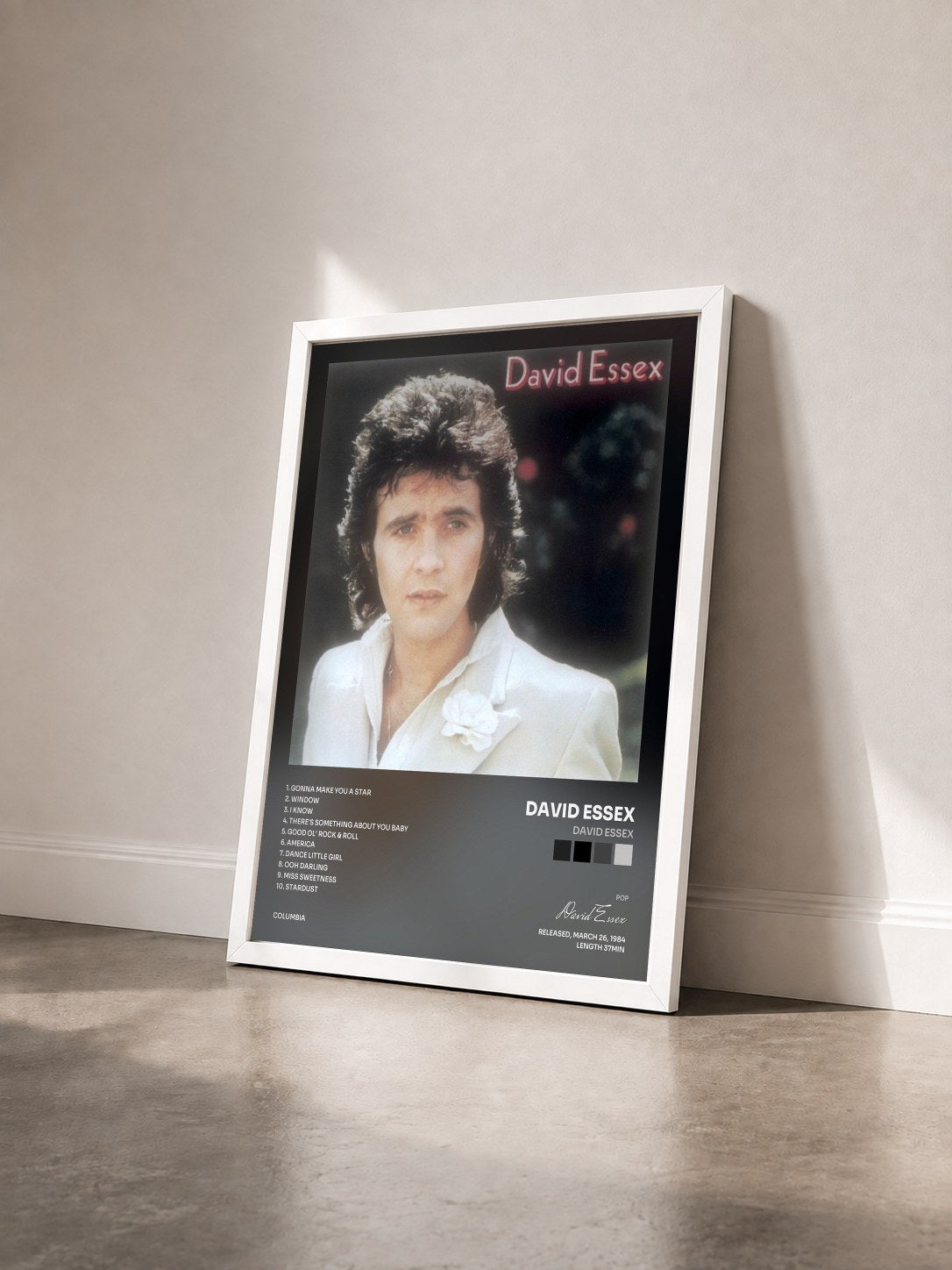 #blanc Tableau de l'album David Essex de David Essex vu de trois quarts, cadre blanc