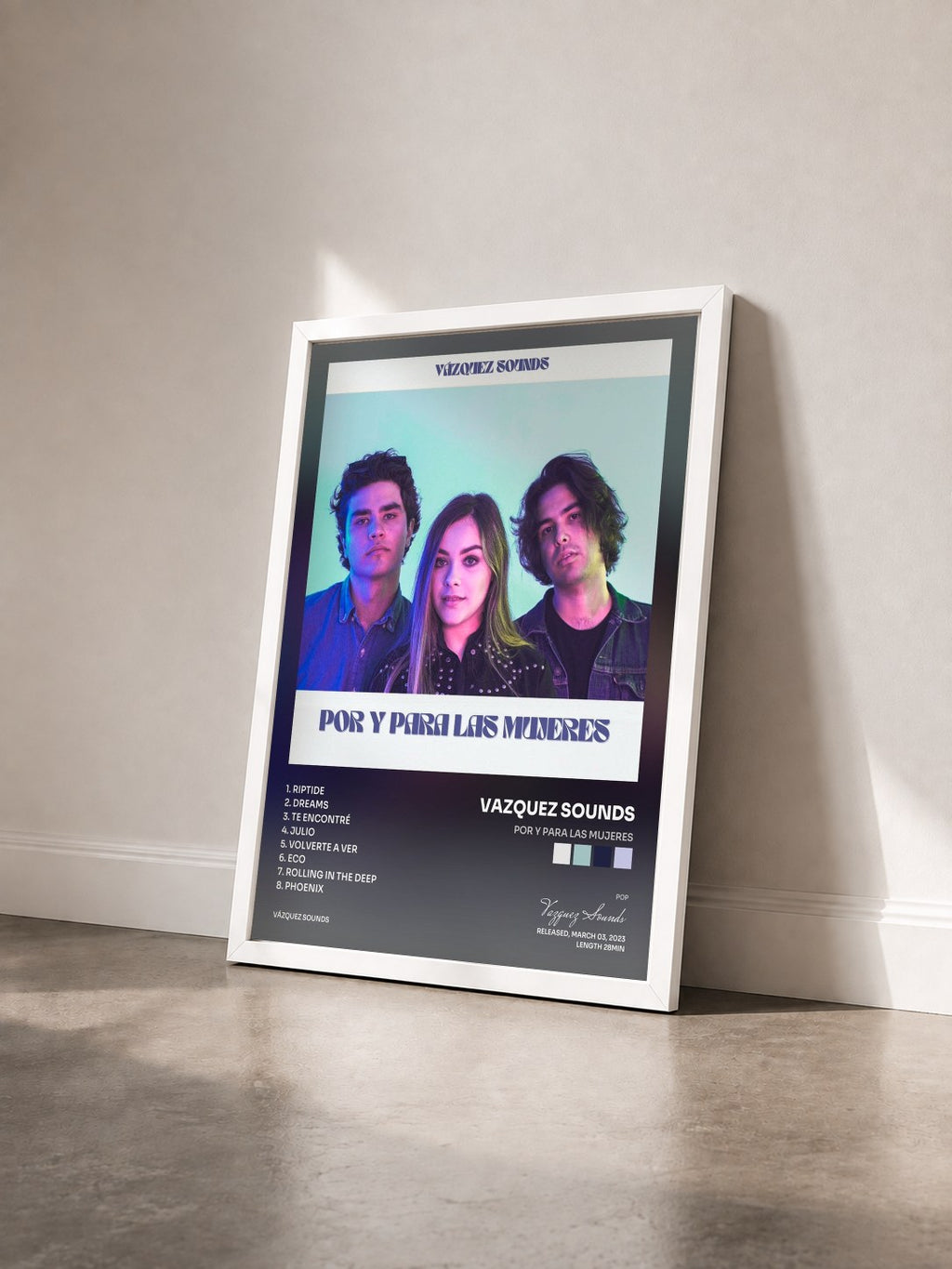 #blanc Tableau de l'album Por y Para Las Mujeres de Vazquez Sounds vu de trois quarts, cadre blanc