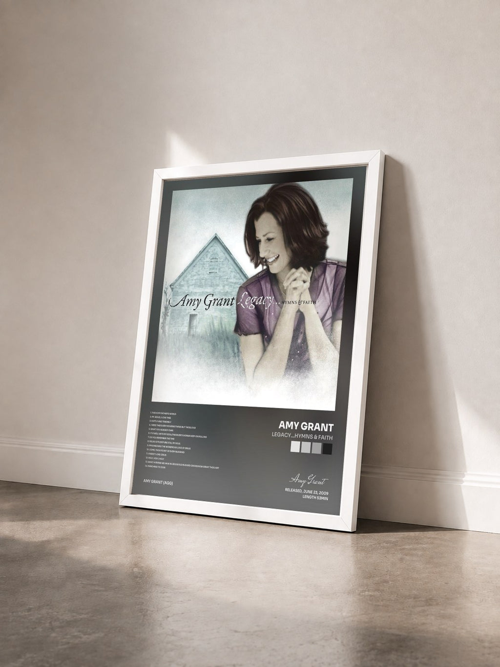 #blanc Tableau de l'album Legacy...Hymns & Faith de Amy Grant vu de trois quarts, cadre blanc