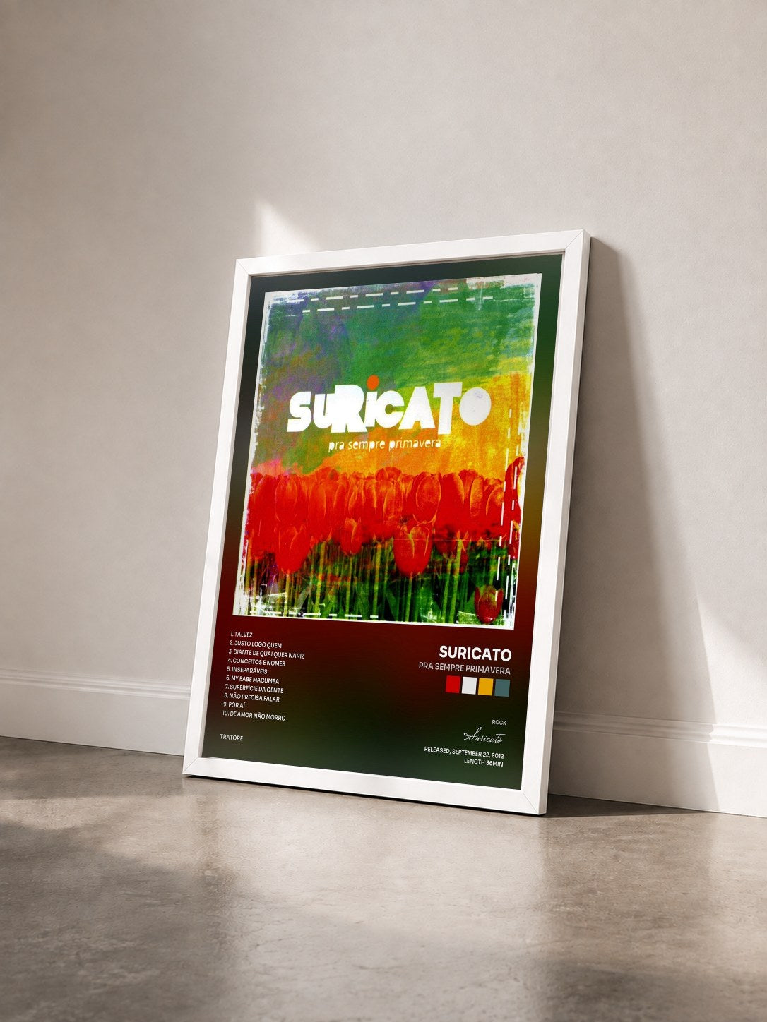 #blanc Tableau de l'album Pra Sempre Primavera de Suricato vu de trois quarts, cadre blanc