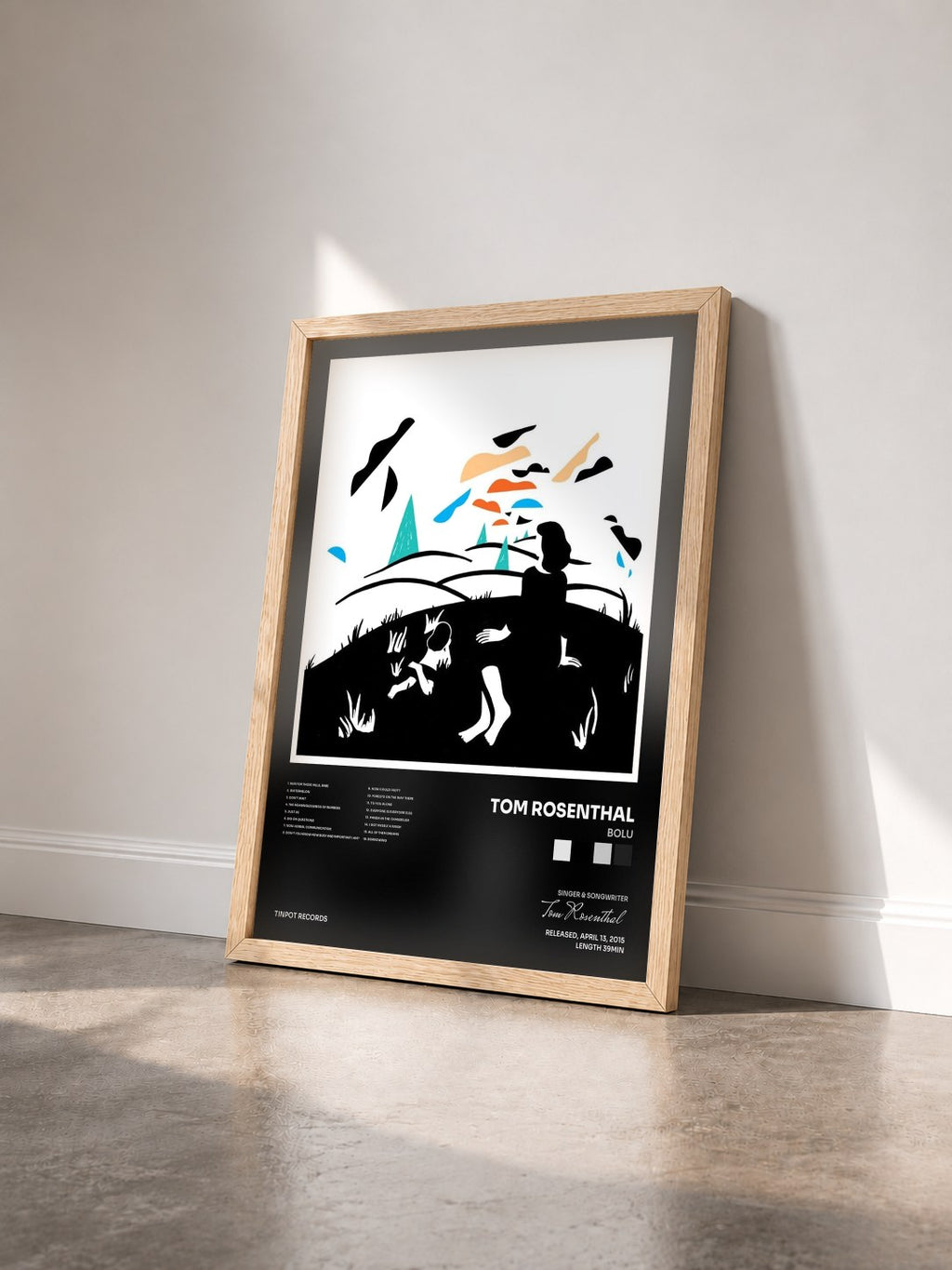 #bois Tableau de l'album Bolu de Tom Rosenthal vu de trois quarts, cadre en bois brut