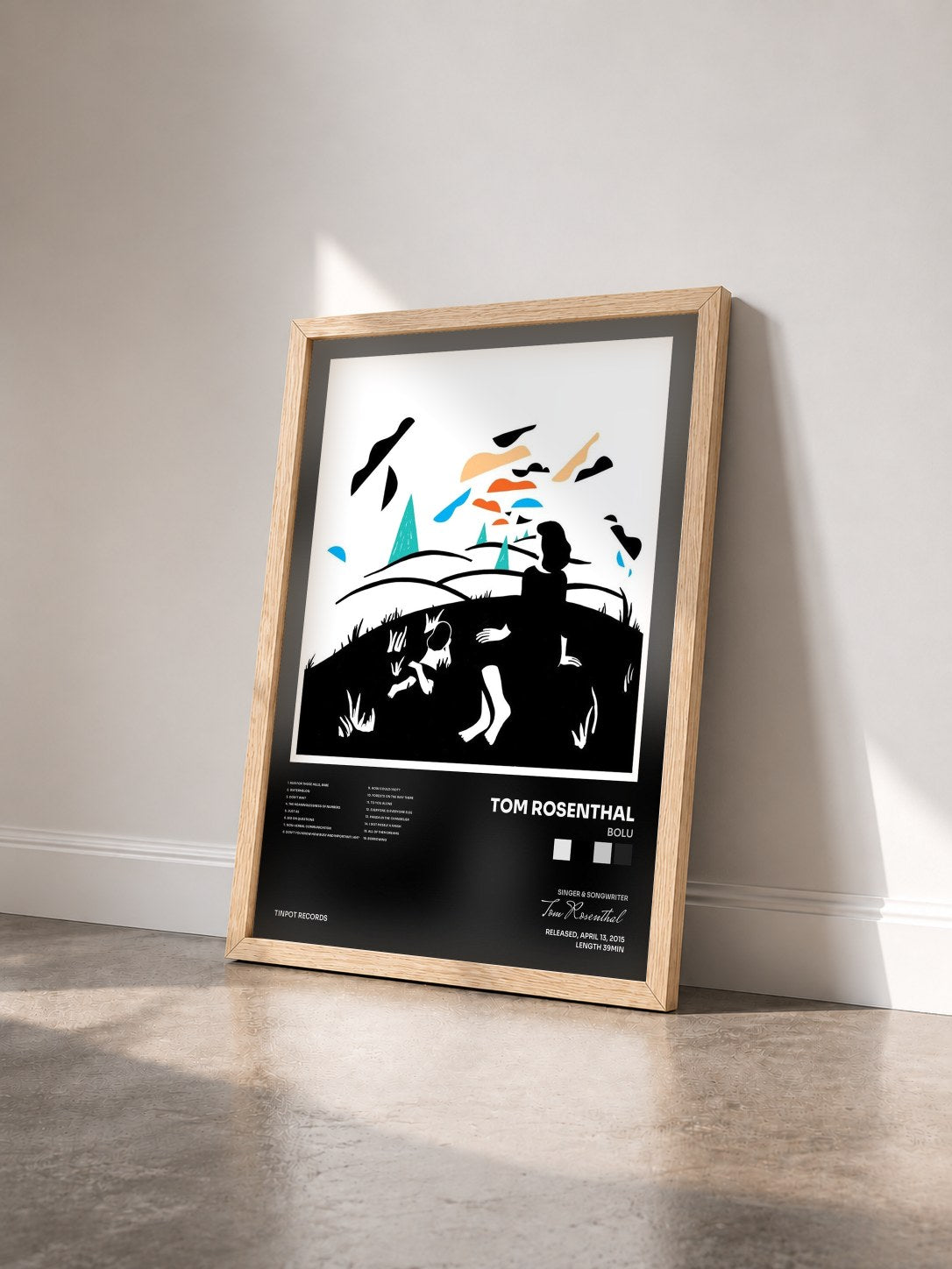#bois Tableau de l'album Bolu de Tom Rosenthal vu de trois quarts, cadre en bois brut