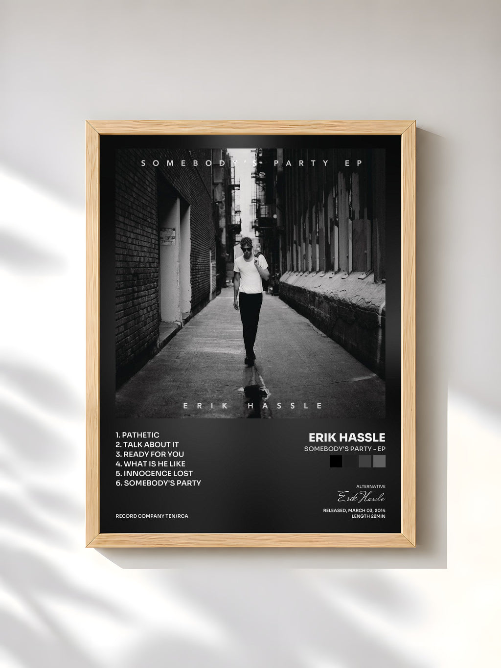 #bois Tableau de l'album Somebody's Party - EP de Erik Hassle, cadre en bois brut, imprimé et encadré en France