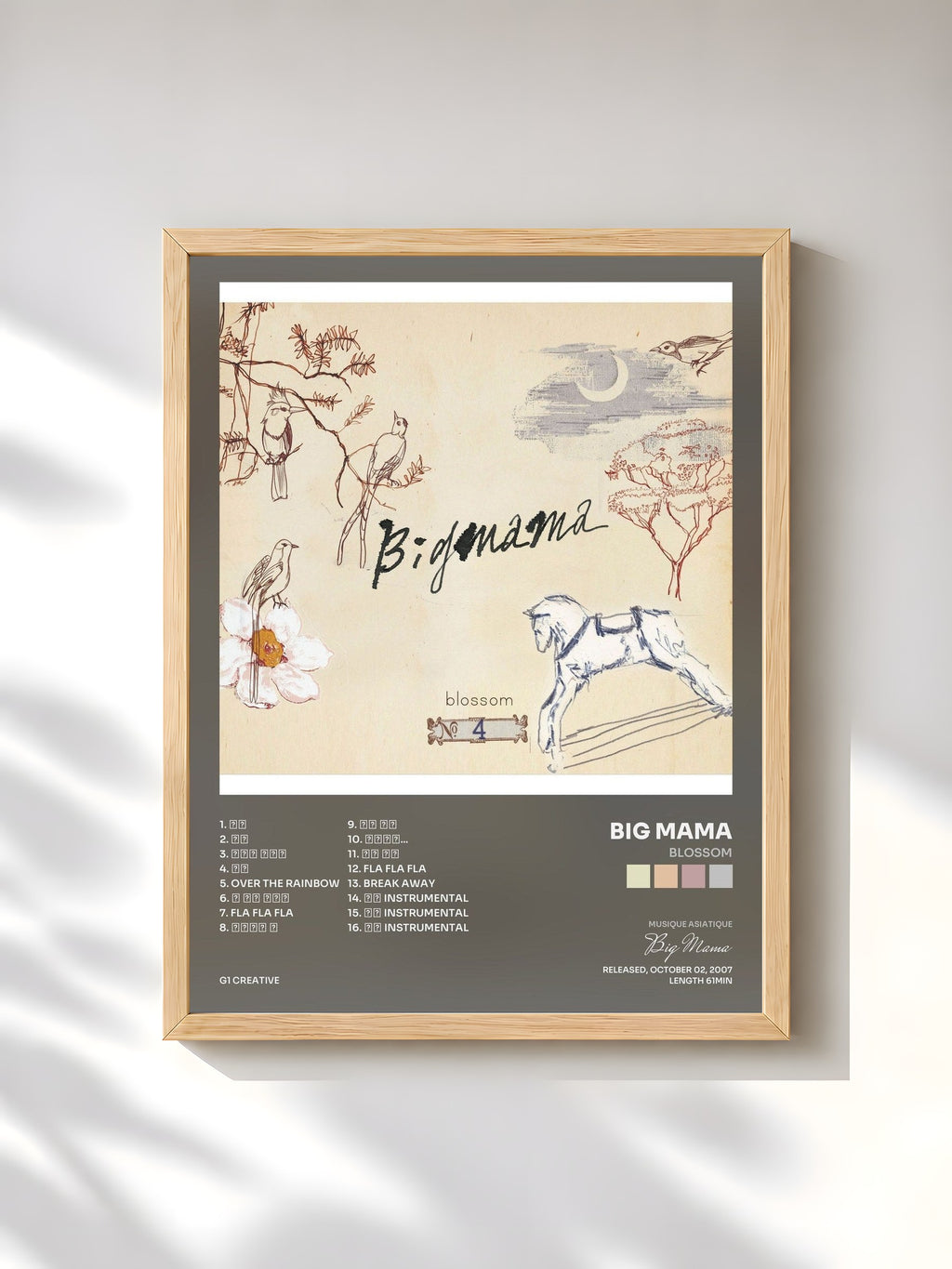#bois Tableau de l'album Blossom de Big Mama, cadre en bois brut, imprimé et encadré en France