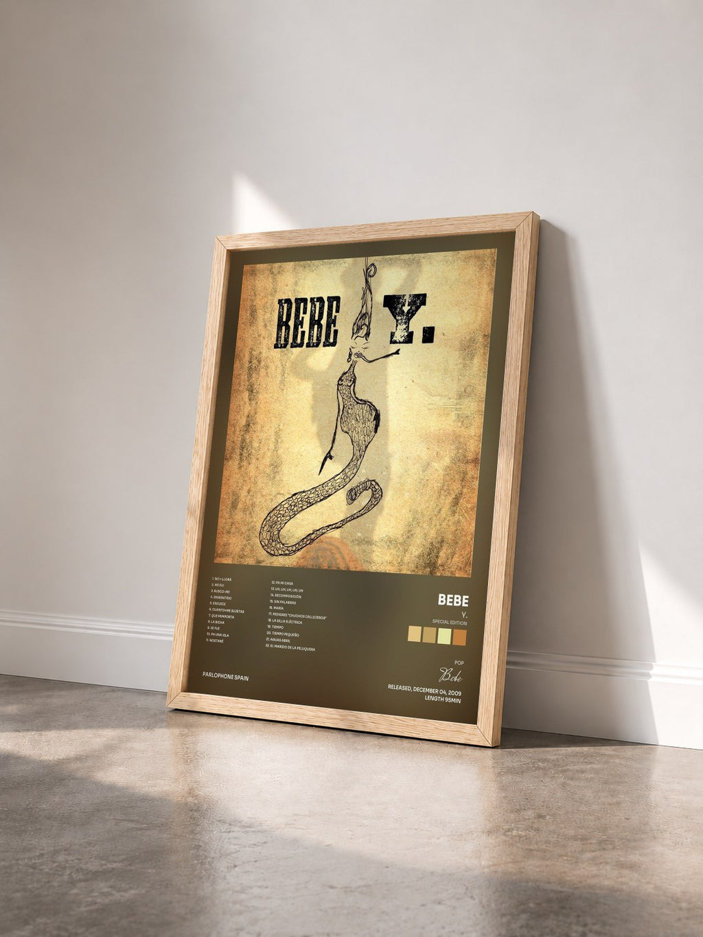 #bois Tableau de l'album Y. (Special Edition) de Bebe vu de trois quarts, cadre en bois brut