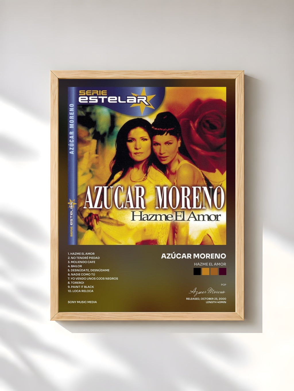 #bois Tableau de l'album Hazme El Amor de Azúcar Moreno, cadre en bois brut, imprimé et encadré en France