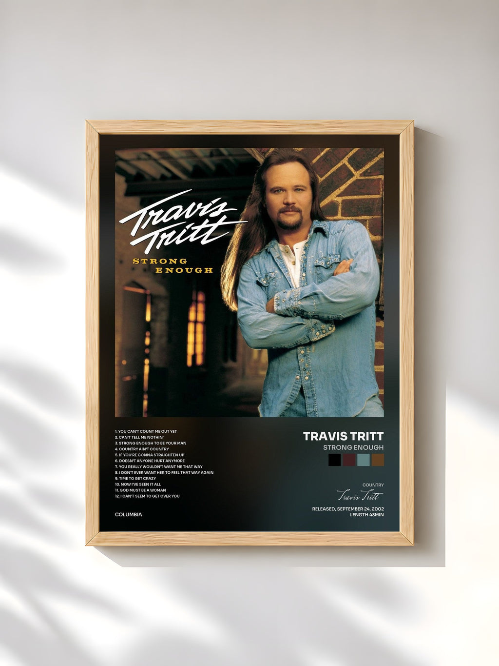 #bois Tableau de l'album Strong Enough de Travis Tritt, cadre en bois brut, imprimé et encadré en France