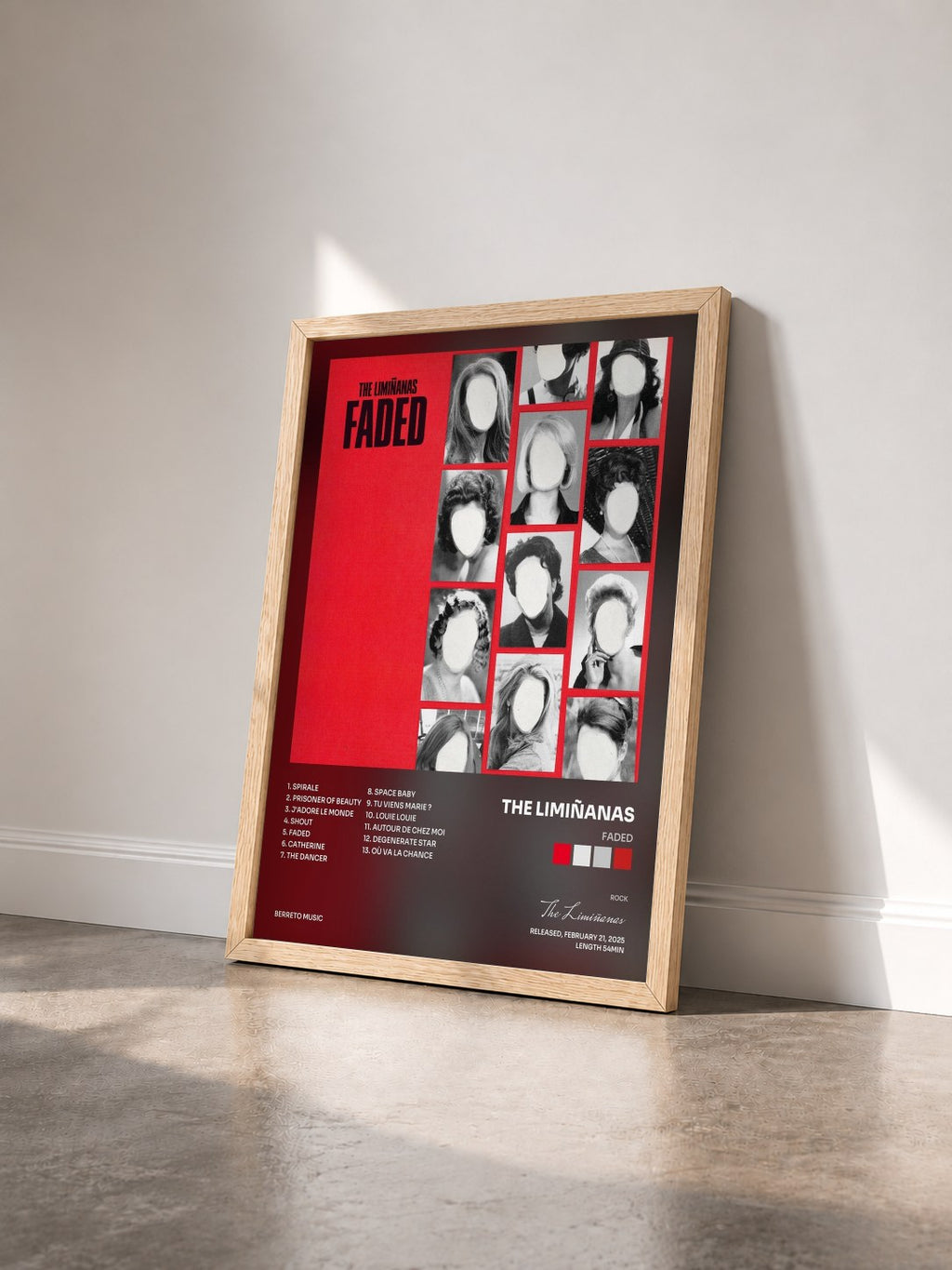 #bois Tableau de l'album Faded de The Limiñanas vu de trois quarts, cadre en bois brut