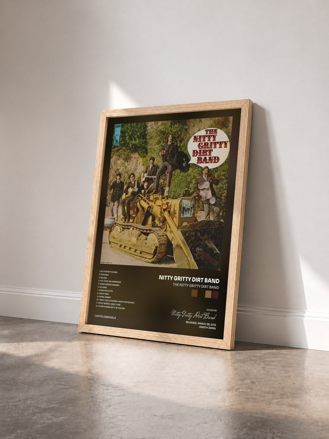#bois Tableau de l'album The Nitty Gritty Dirt Band de Nitty Gritty Dirt Band vu de trois quarts, cadre en bois brut
