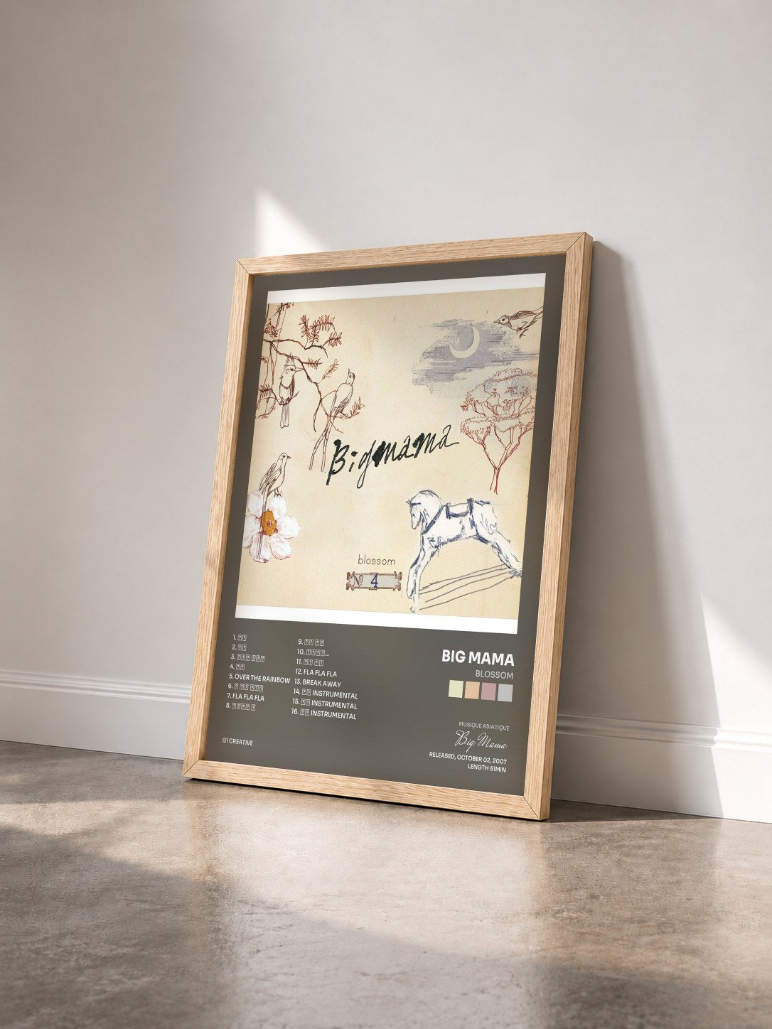 #bois Tableau de l'album Blossom de Big Mama vu de trois quarts, cadre en bois brut