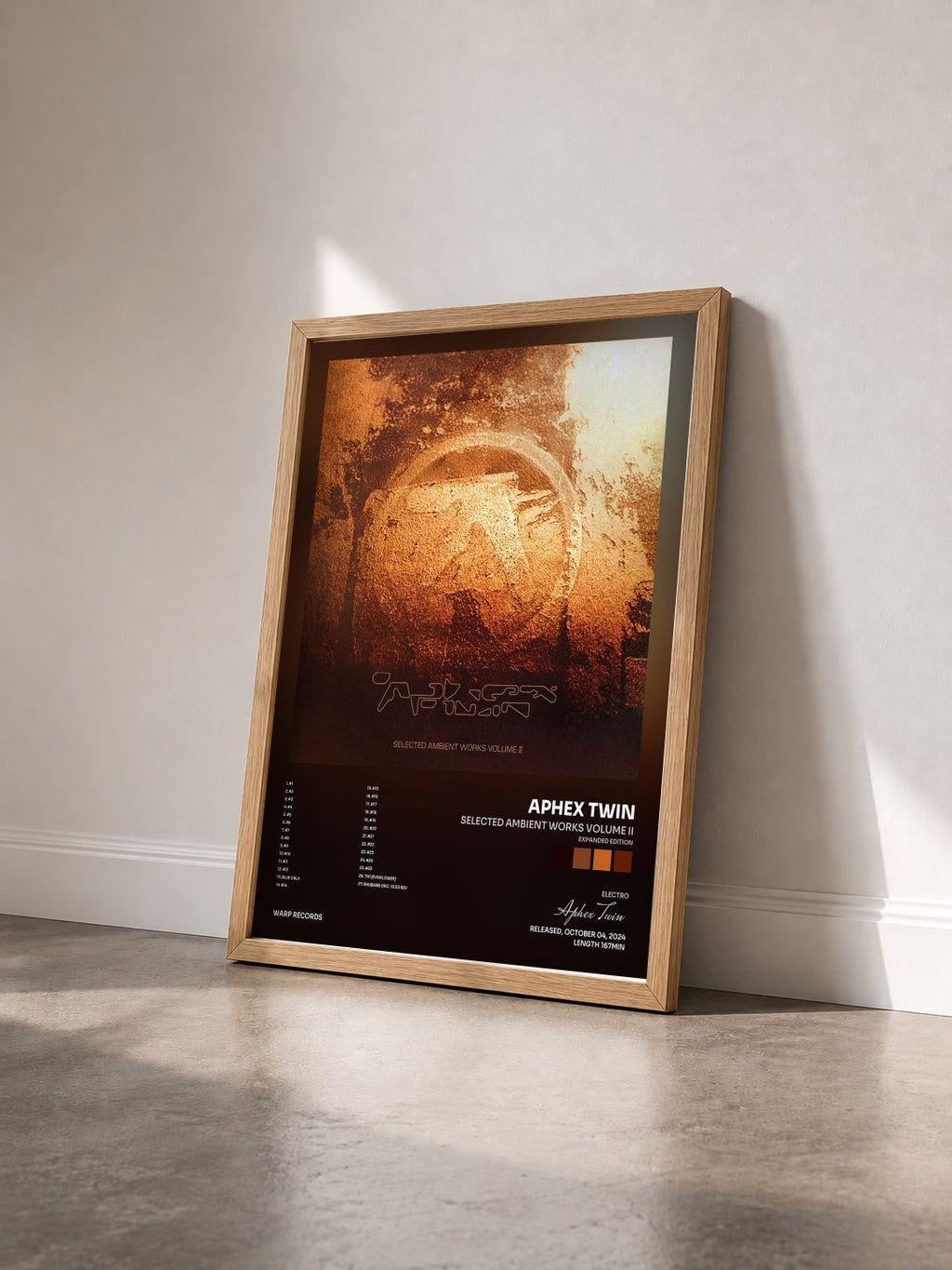 #bois Tableau de l'album Selected Ambient Works Volume II (Expanded Edition) de Aphex Twin vu de trois quarts, cadre en bois brut