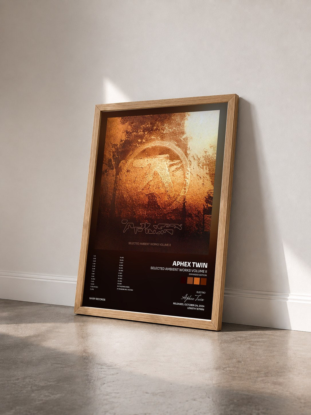 #bois Tableau de l'album Selected Ambient Works Volume II (Expanded Edition) de Aphex Twin vu de trois quarts, cadre en bois brut