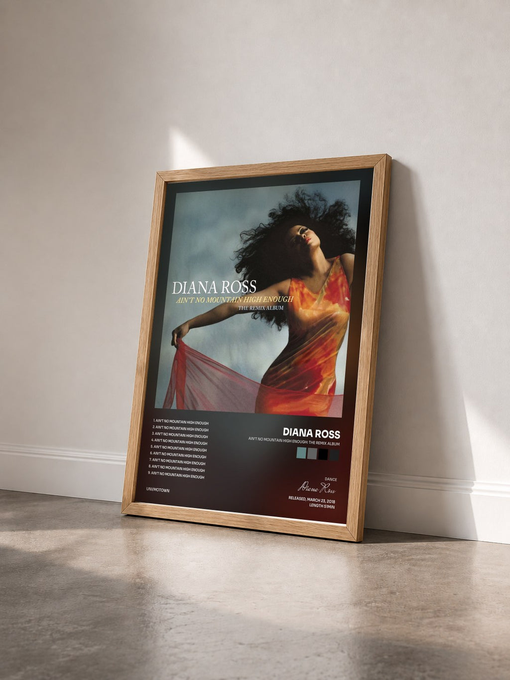 #bois Tableau de l'album Ain't No Mountain High Enough: The Remix Album de Diana Ross vu de trois quarts, cadre en bois brut
