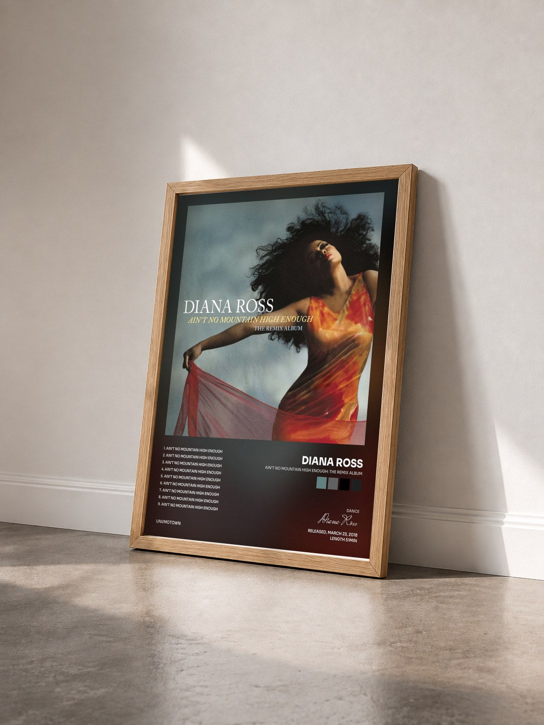#bois Tableau de l'album Ain't No Mountain High Enough: The Remix Album de Diana Ross vu de trois quarts, cadre en bois brut