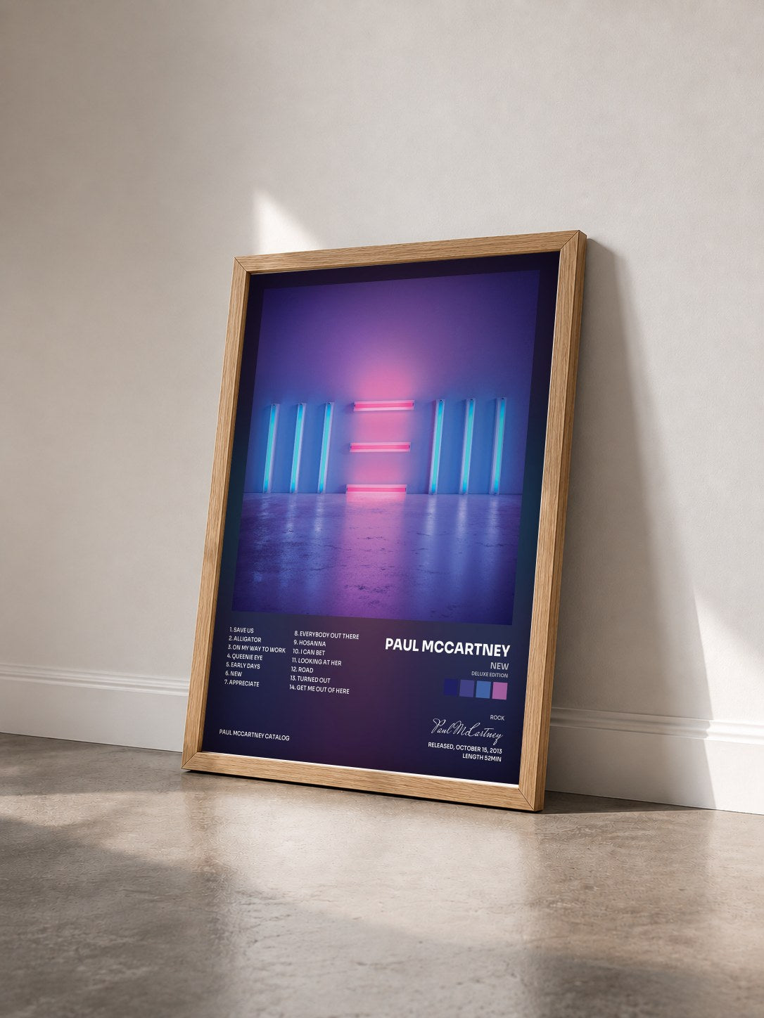 #bois Tableau de l'album NEW (Deluxe Edition) de Paul McCartney vu de trois quarts, cadre en bois brut