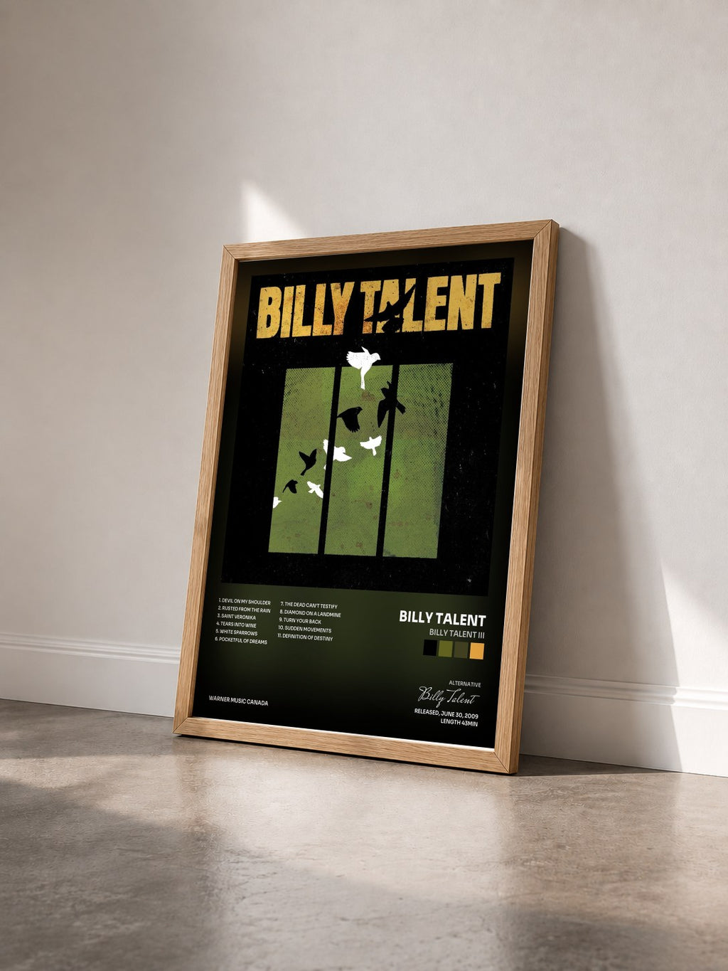 #bois Tableau de l'album Billy Talent III de Billy Talent vu de trois quarts, cadre en bois brut