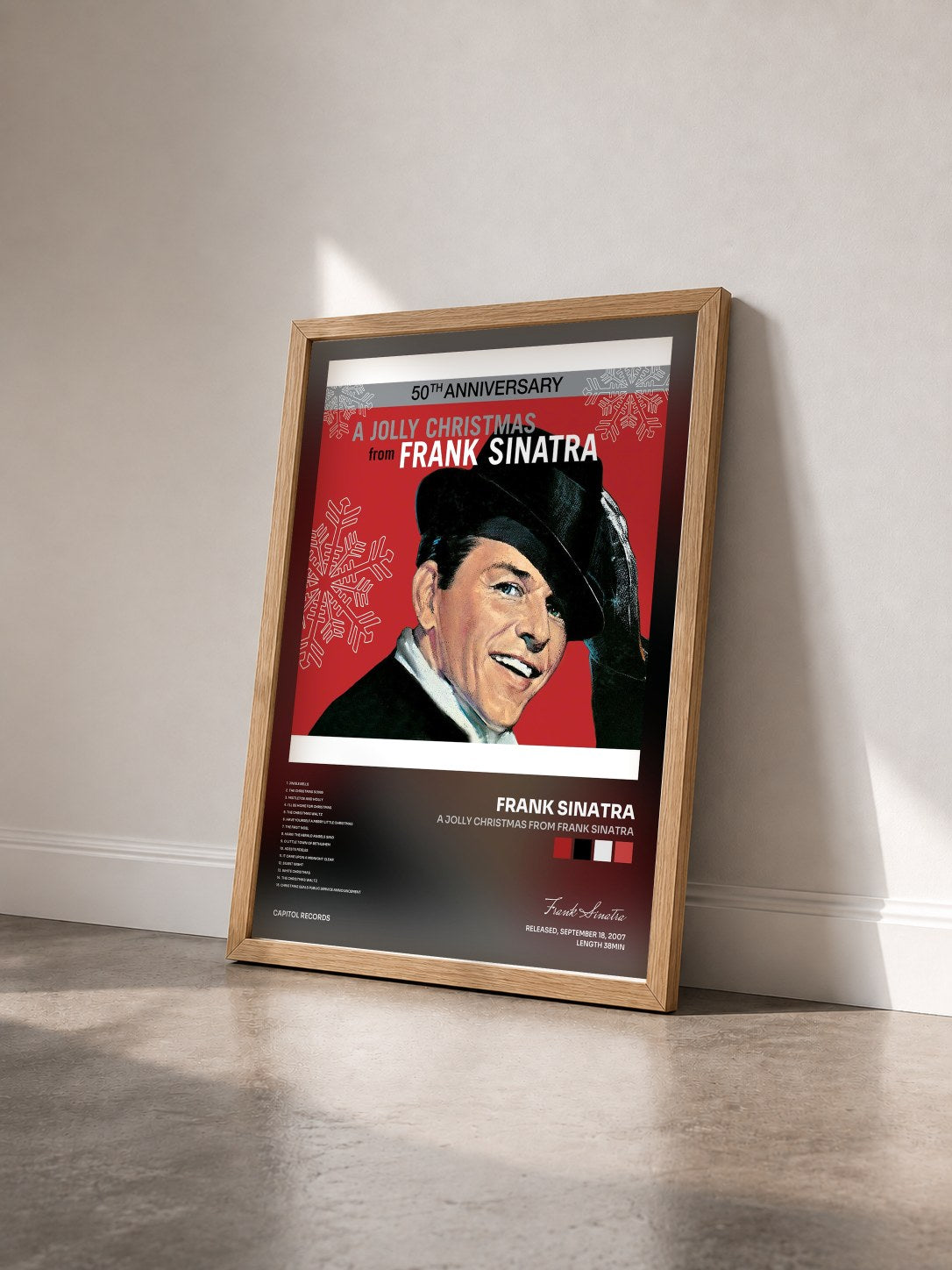 #bois Tableau de l'album A Jolly Christmas From Frank Sinatra de Frank Sinatra vu de trois quarts, cadre en bois brut