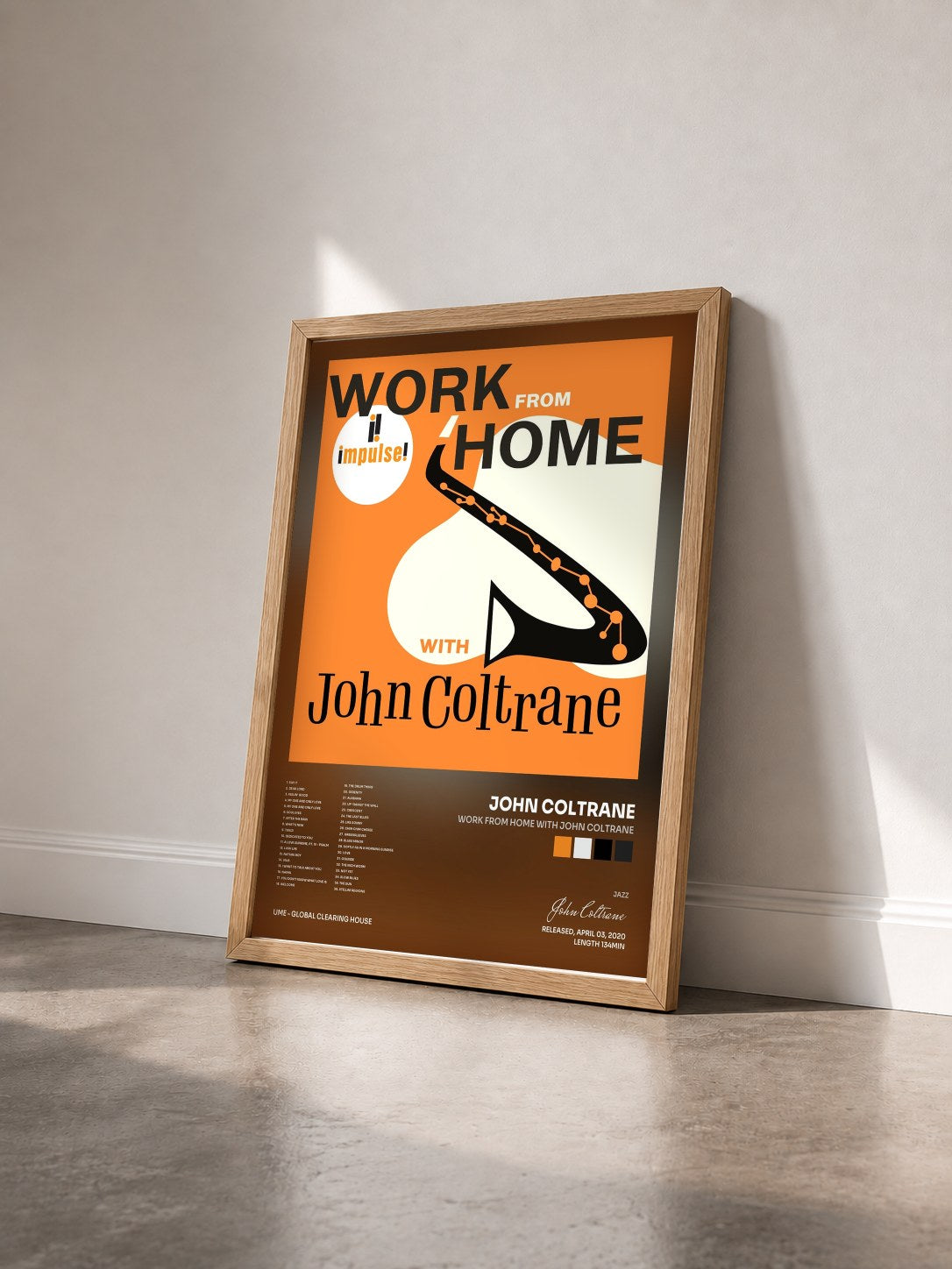 #bois Tableau de l'album Work From Home with John Coltrane de John Coltrane vu de trois quarts, cadre en bois brut