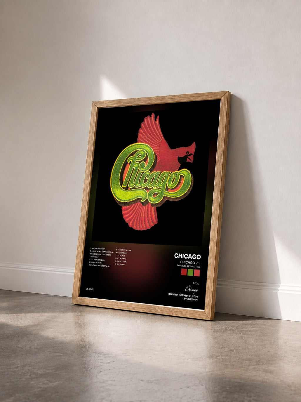 #bois Tableau de l'album Chicago VIII (Expanded & Remastered) de Chicago vu de trois quarts, cadre en bois brut