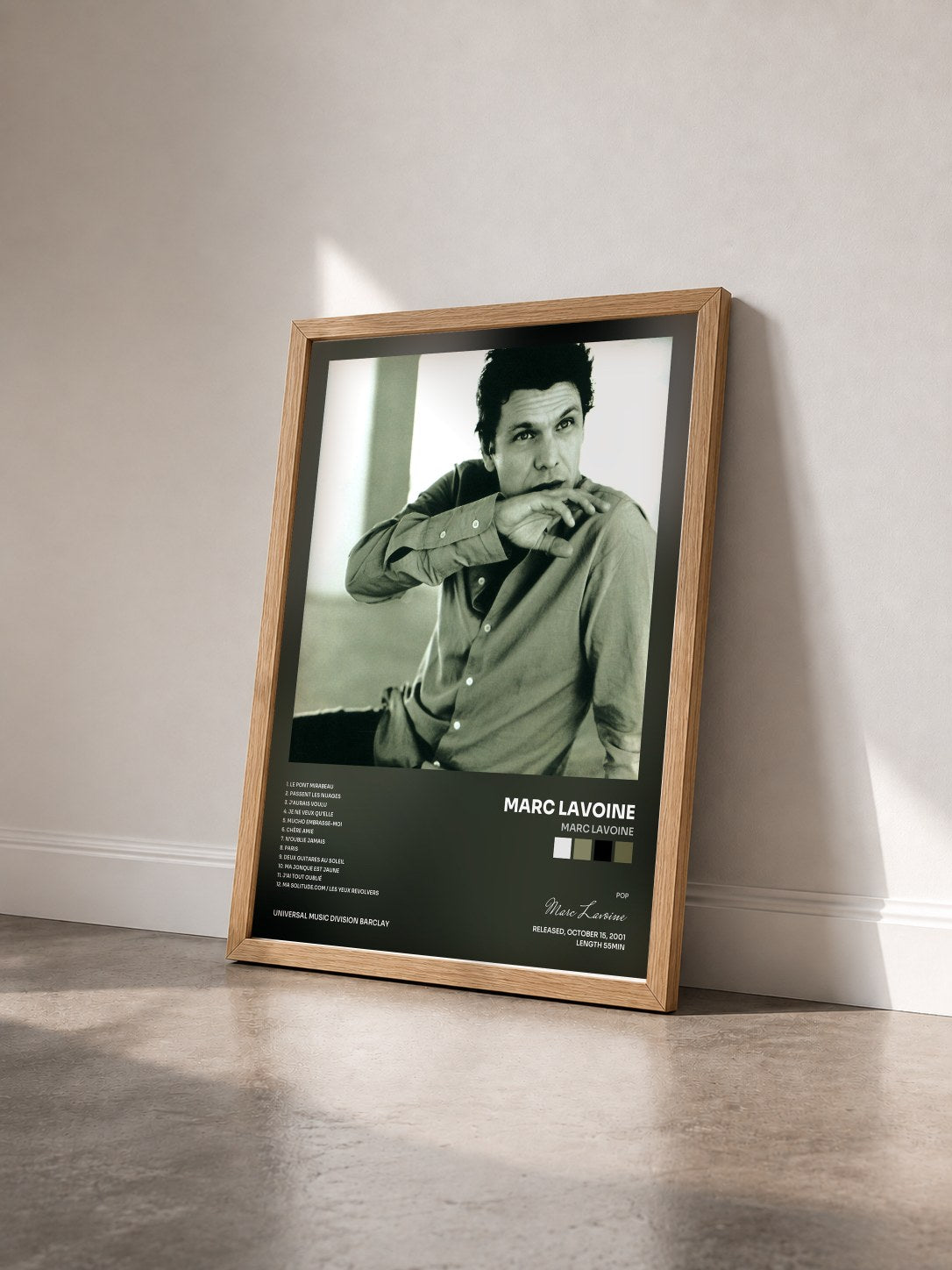 #bois Tableau de l'album Marc Lavoine de Marc Lavoine vu de trois quarts, cadre en bois brut