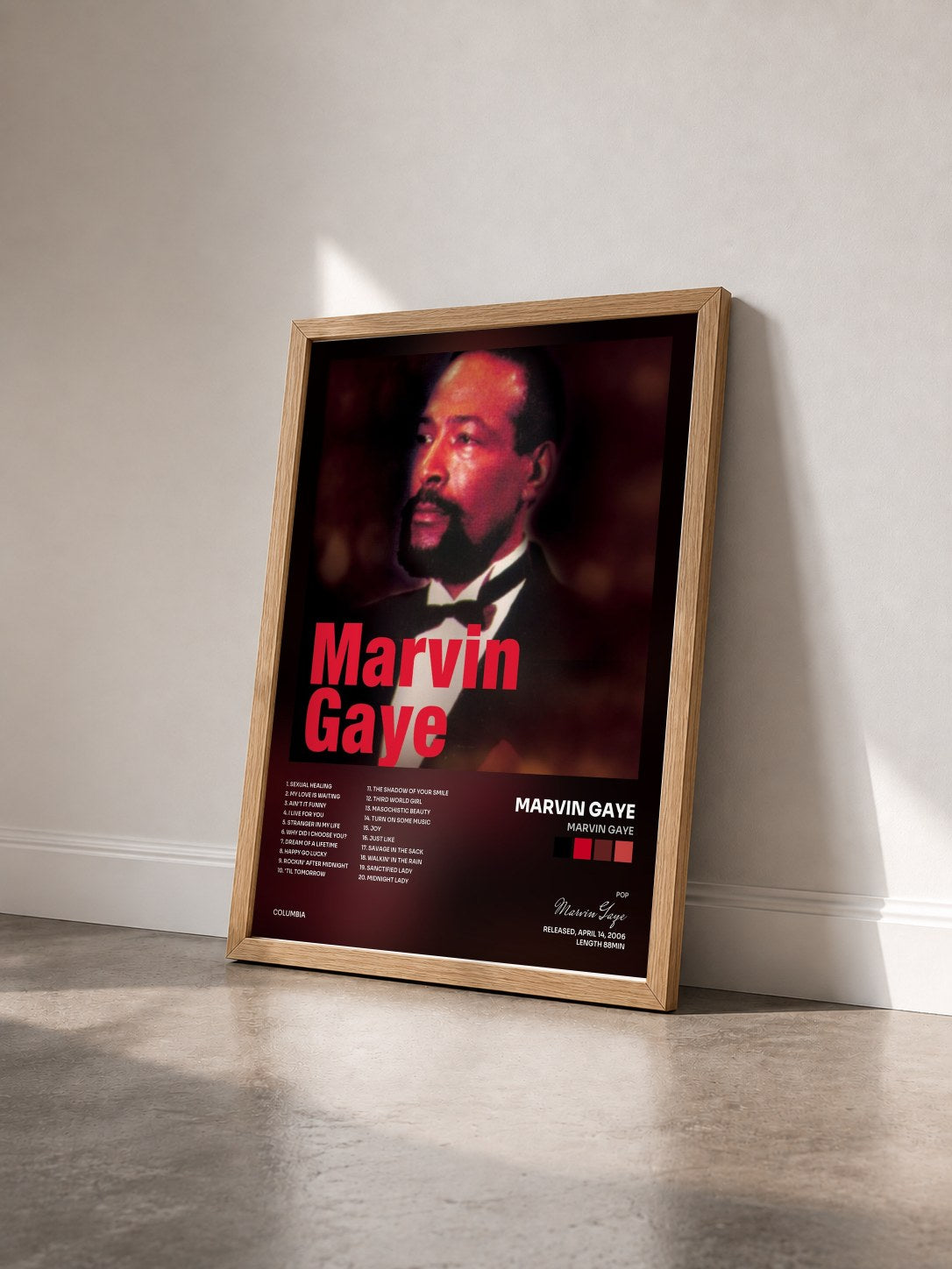 #bois Tableau de l'album Marvin Gaye de Marvin Gaye vu de trois quarts, cadre en bois brut