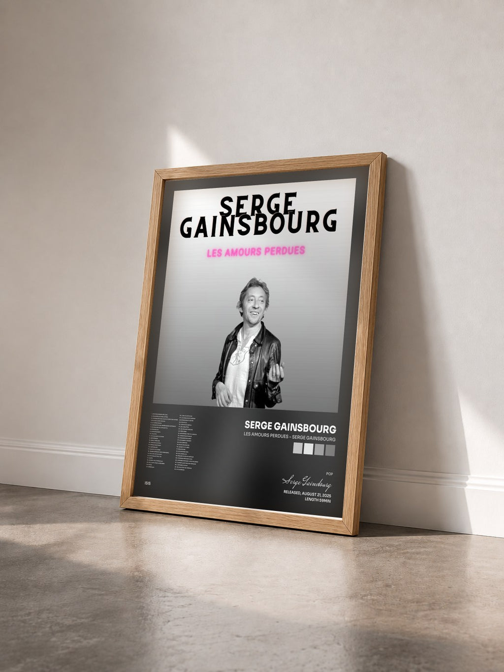 #bois Tableau de l'album Les amours perdues - Serge Gainsbourg de Serge Gainsbourg vu de trois quarts, cadre en bois brut
