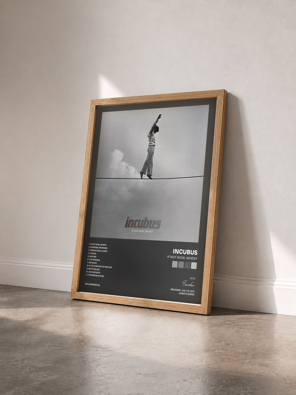 #bois Tableau de l'album If Not Now, When? de Incubus vu de trois quarts, cadre en bois brut