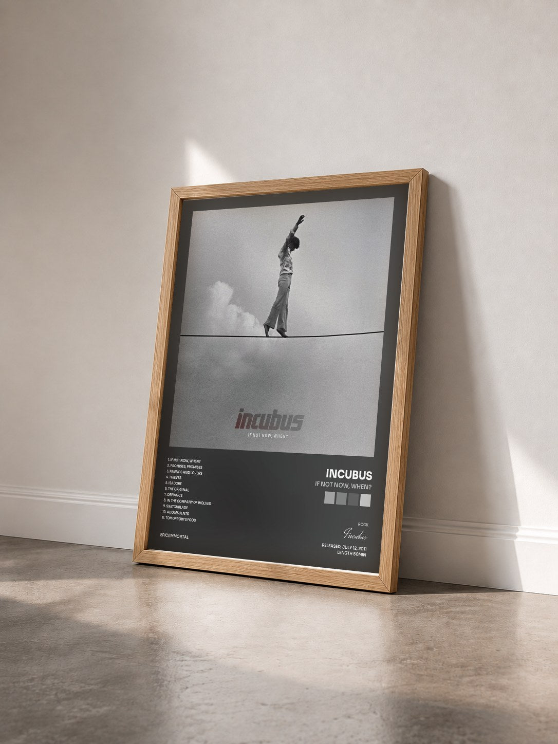 #bois Tableau de l'album If Not Now, When? de Incubus vu de trois quarts, cadre en bois brut