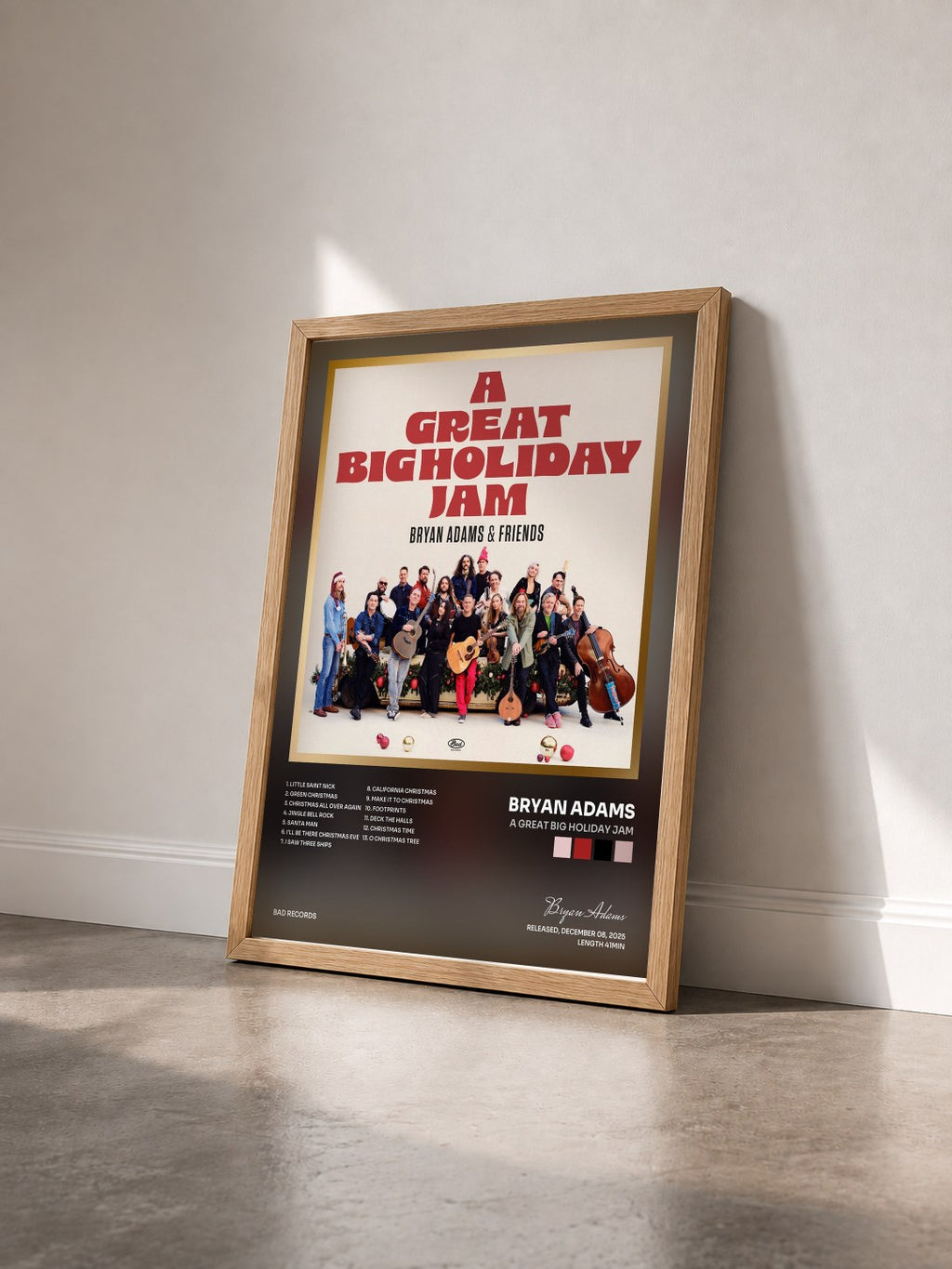 #bois Tableau de l'album A Great Big Holiday Jam de Bryan Adams vu de trois quarts, cadre en bois brut
