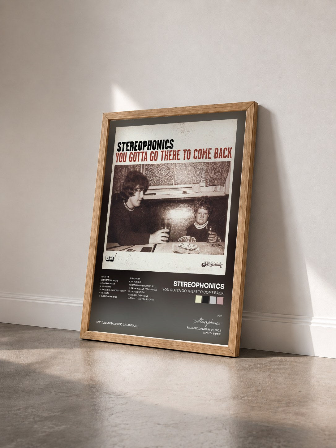 #bois Tableau de l'album You Gotta Go There To Come Back de Stereophonics vu de trois quarts, cadre en bois brut