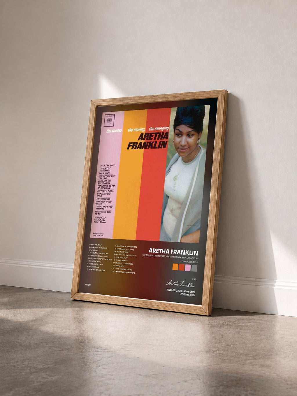 #bois Tableau de l'album The Tender, The Moving, The Swinging Aretha Franklin (Expanded Edition) de Aretha Franklin vu de trois quarts, cadre en bois brut