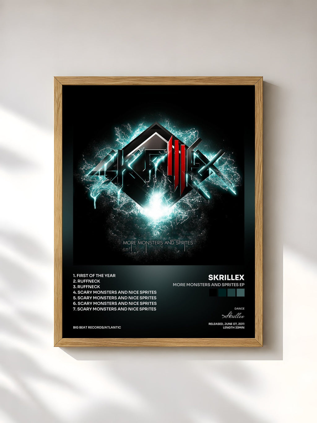 #bois Tableau de l'album More Monsters and Sprites EP de Skrillex, cadre en bois brut, imprimé et encadré en France